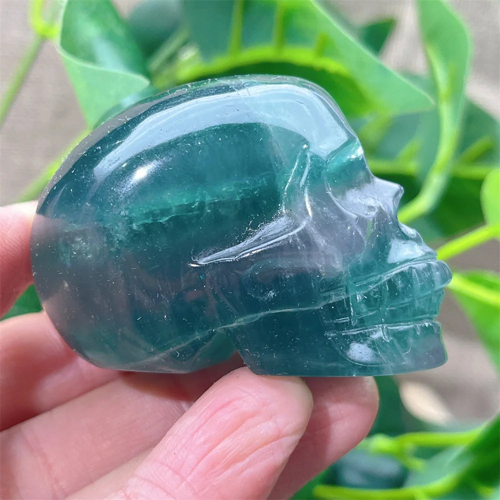Natural Green and Purple Fluorite Crystal Skull Carving - Healing Stone, Quartz Mineral Gemstone for Spiritual Crafts, Home Decor, Meditation & Energy Work