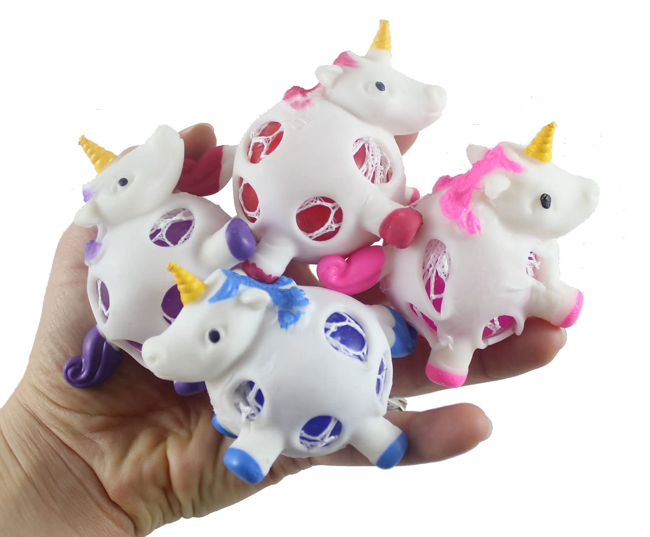 4 Pack Unicorn Squishy Blob Mesh Ball with Thick Gel & Soft Web - Stress Relief Fidget Toys for Kids & Adults - Sensory Toys for Anxiety, ADHD, Focus & Classroom Use