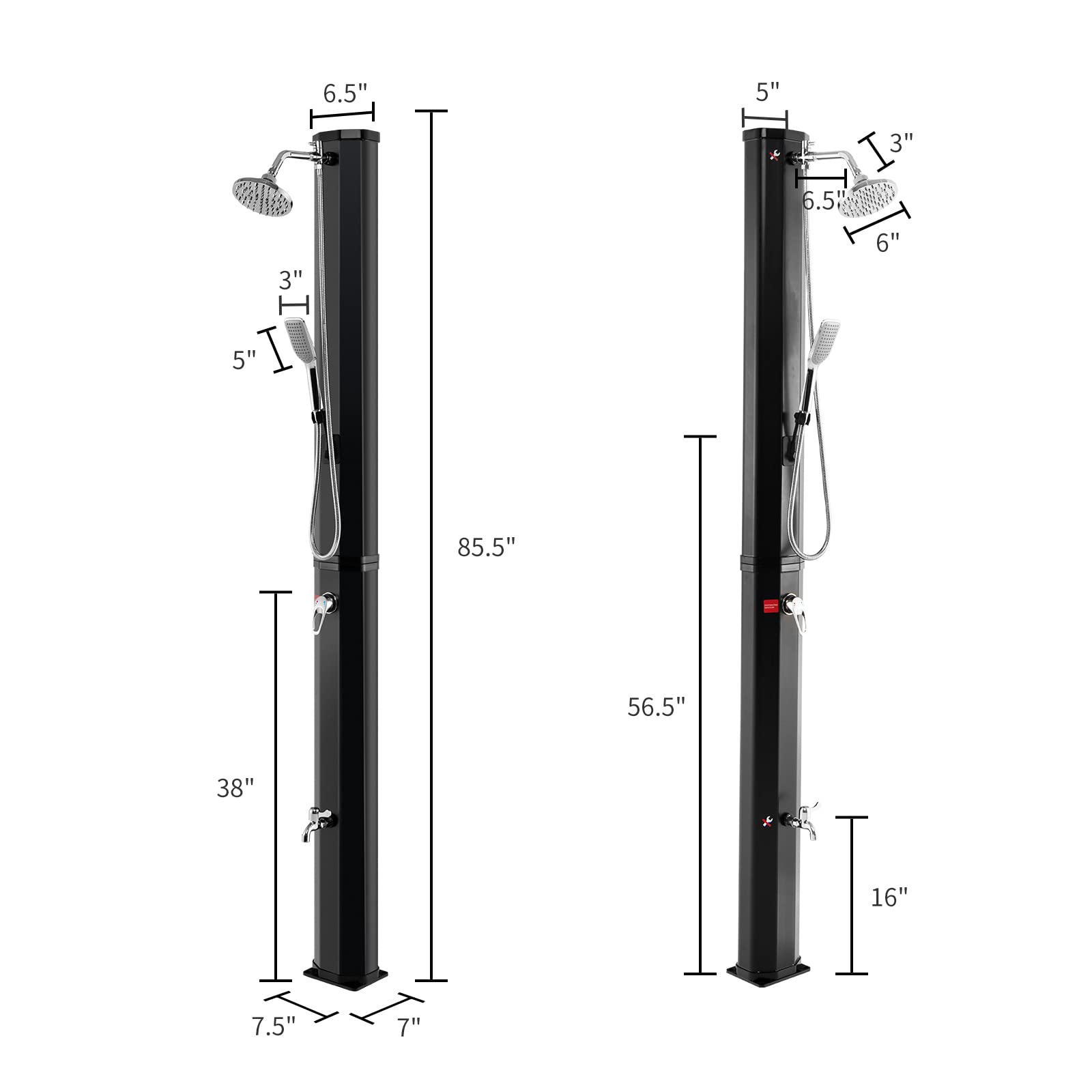 Happygrill 7.2 FT Solar Outdoor Shower with 360° Swivel Head - Adjustable Temperature & Pressure - Freestanding Design for Camping, Beach & Backyard Use