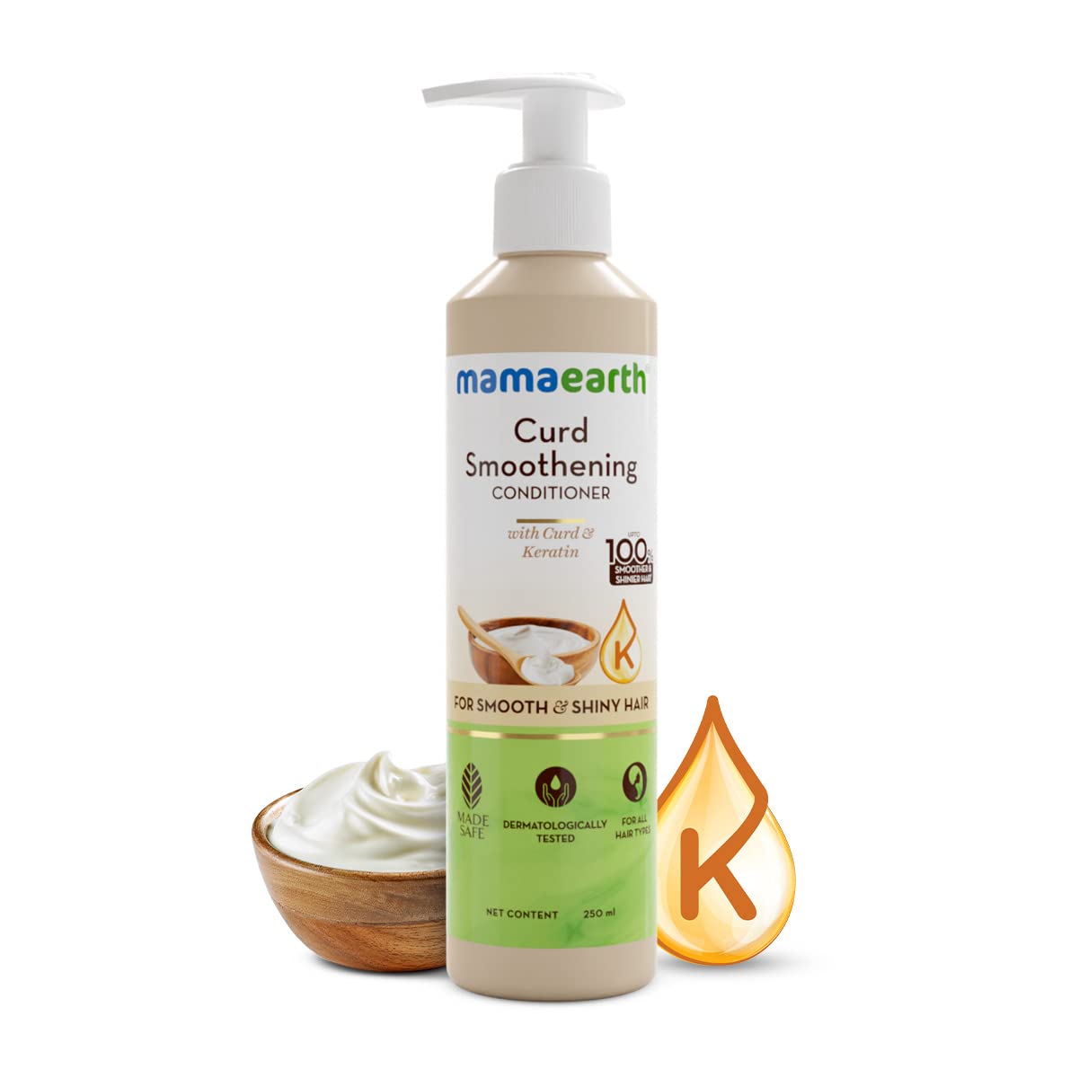 Mamaearth Curd & Keratin Smoothing Conditioner for Women & Men - 250ml | Nourishes Dry Hair, Controls Frizz for Smooth & Shiny Hair | Perfect for Daily Hair Care & Frizz Control at Home or Salon