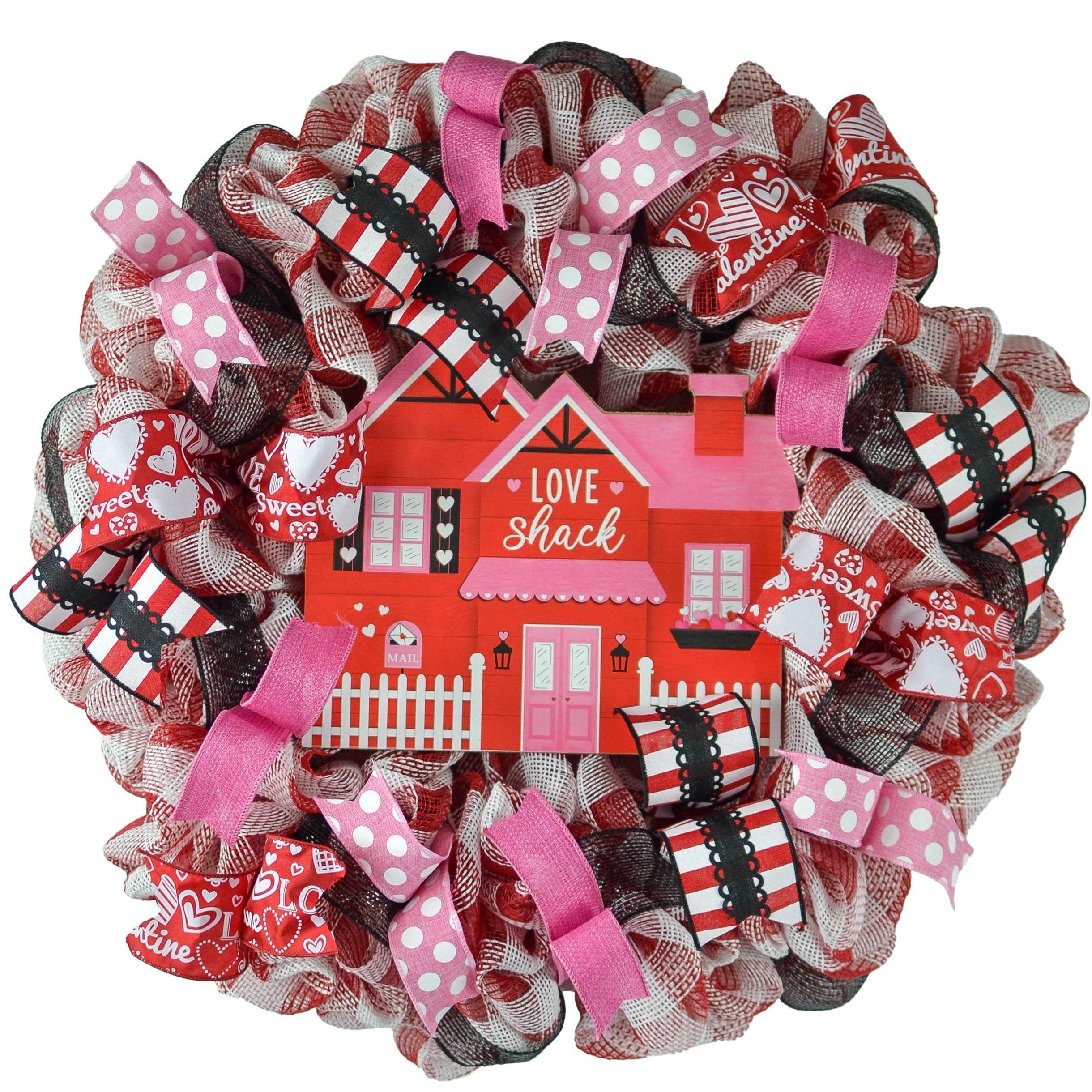 Valentine's Day Wreath - Love Shack Farmhouse Rustic Door Decor in Red, White, Black & Pink - Perfect for Valentine's Decorations, Front Door Welcome Wreath & Seasonal Home Decor