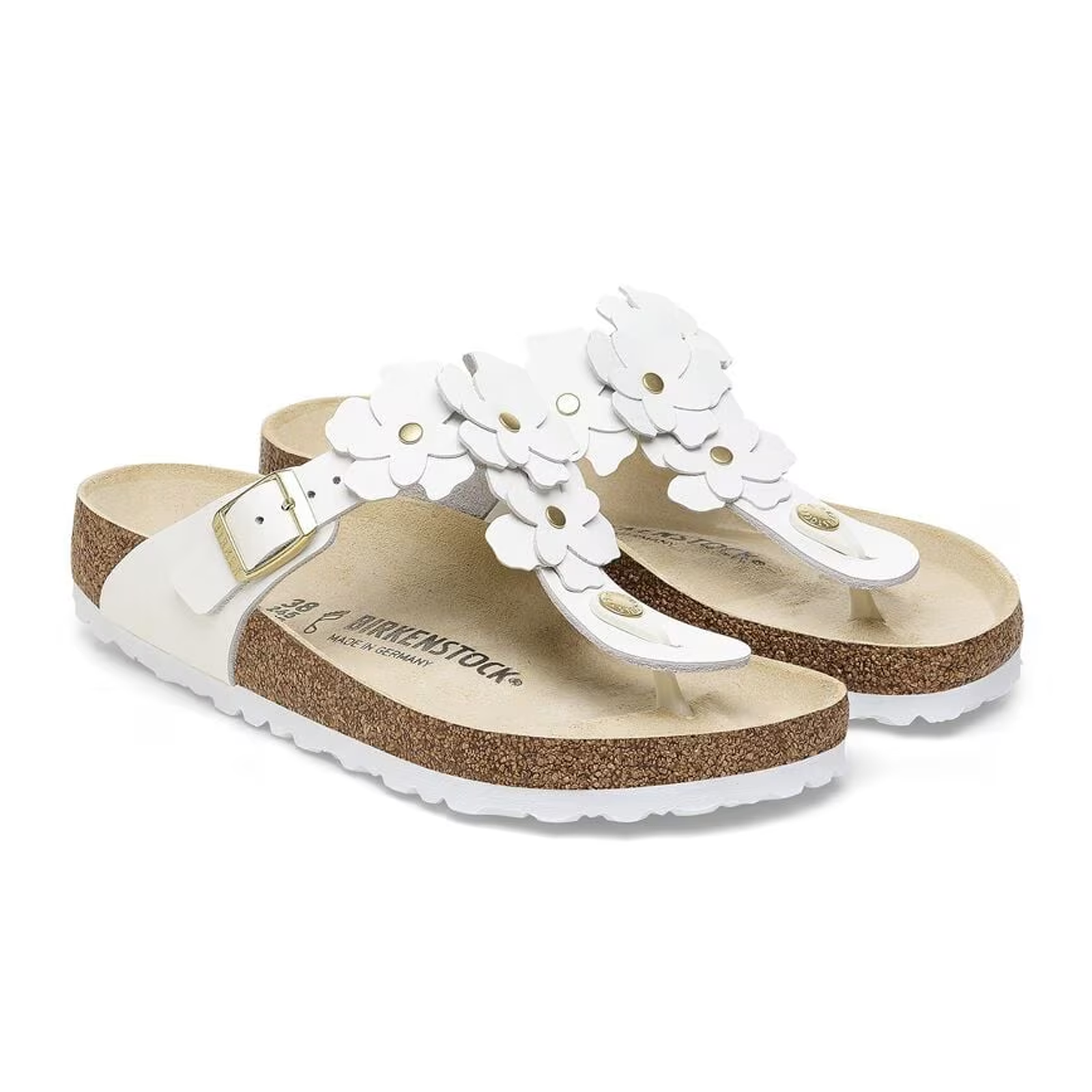 Birkenstock Gizeh Women's Leather Sandals - White Floral Design | Comfortable Arch Support for Walking, Beach & Summer Outfits