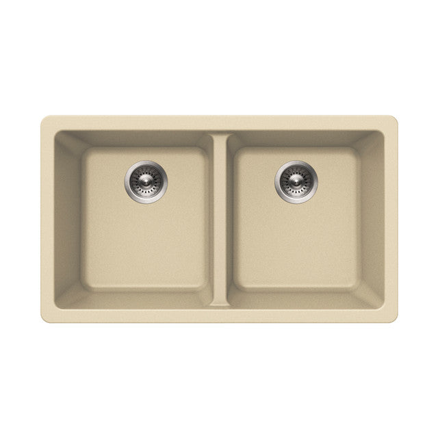 Houzer Quartztone Series 31 Granite Composite Undermount 50/50 Double Bowl Kitchen Sink - M 300U SAND Color | Durable & Stylish for Modern Kitchens, Perfect for Food Prep & Cleanup