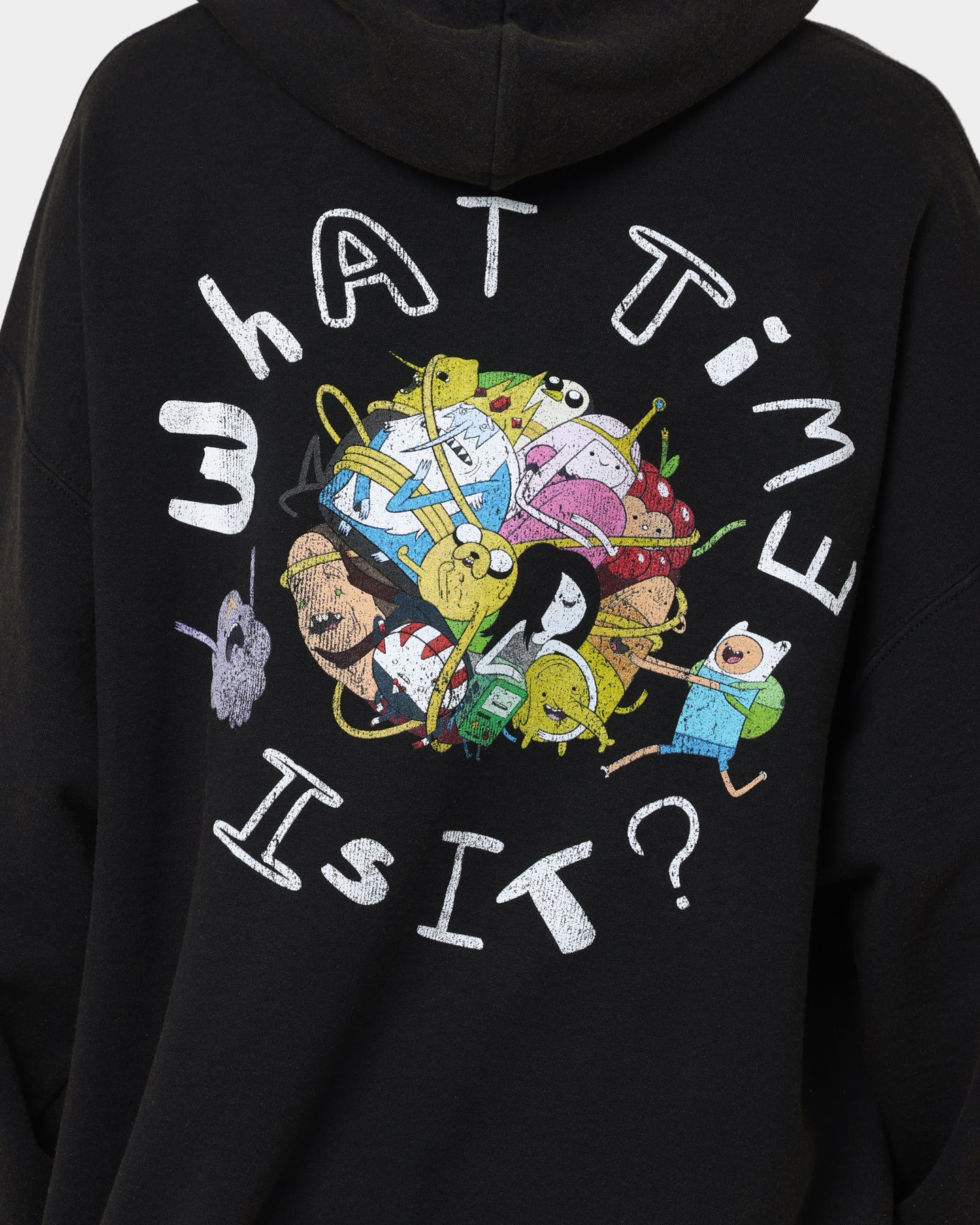 Adventure Time What Time Is It Vintage Hoodie - Black Wash Retro Pullover for Men & Women | Perfect for Casual Wear, Cosplay & Fan Gifts