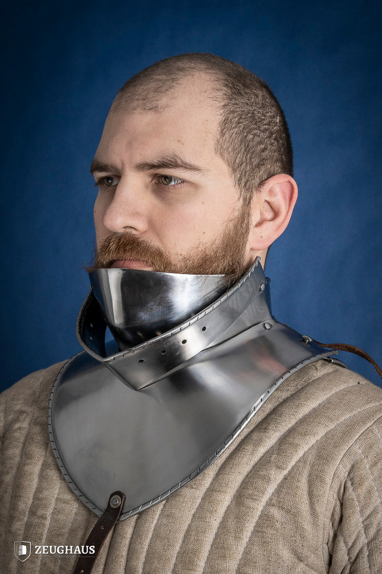 Medieval Articulated Gorget with Bevor - 2mm Polished Steel Armor for Renaissance Fairs & LARP Battles (1480-1500 Style)