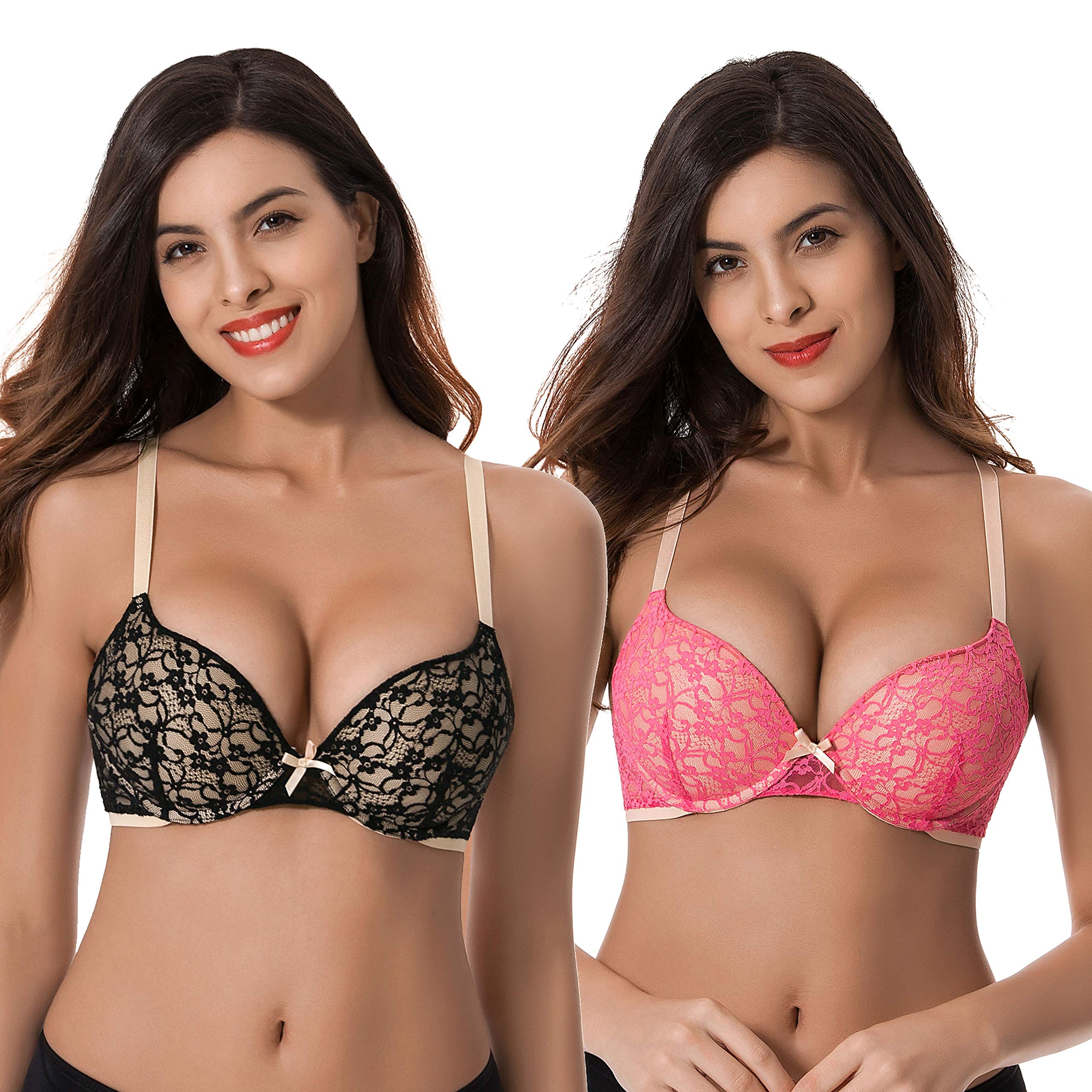 Curve Muse Women's Plus Size Push Up Bra with Underwire & Lace - 1 Cup Size Enhancer for Perfect Shape | Everyday Comfort & Special Occasion Wear