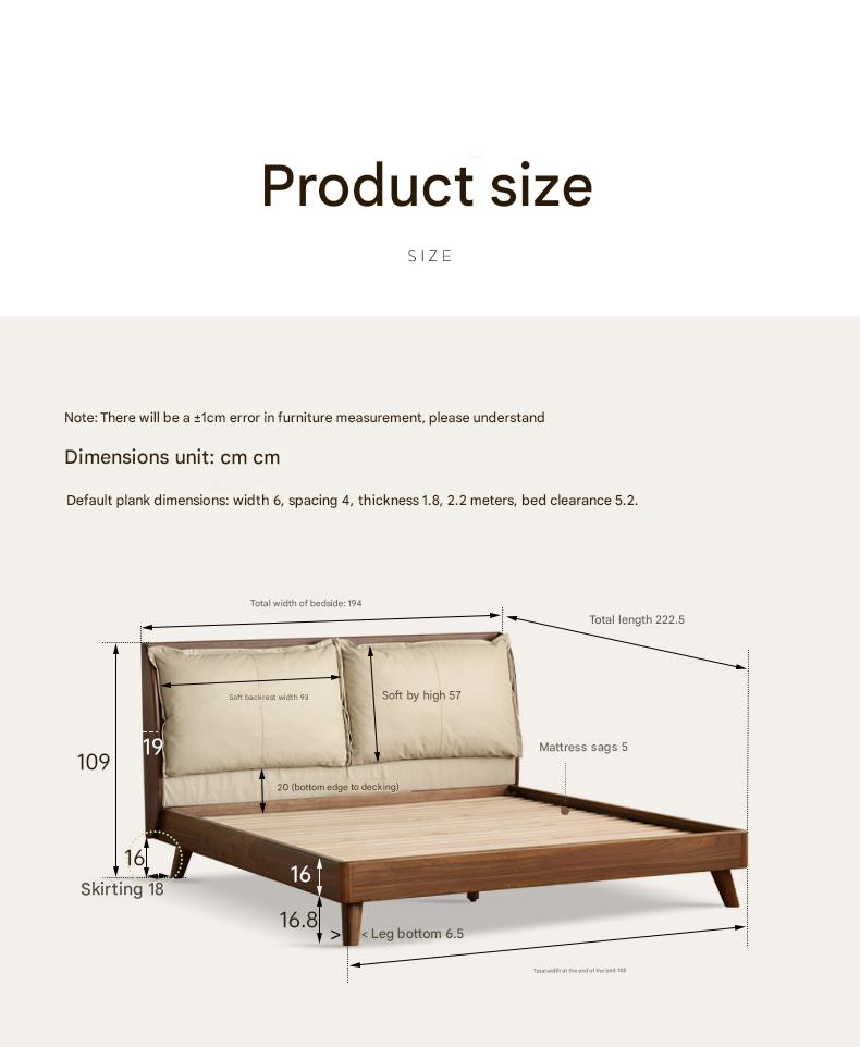 Premium Black Walnut Solid Wood Leather & Tech Fabric Bed Frame - Modern Platform Bed for Master Bedroom, Guest Room & Dormitory