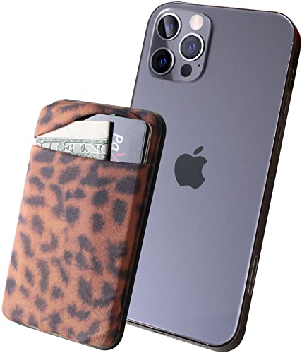 Magnetic Card Holder for iPhone 14 13 12 Pro Max & Samsung Galaxy - Slim Phone Wallet Sticker with Wireless Charging Compatible - Leopard Print Design - Perfect for Travel, Shopping & Contactless Payments