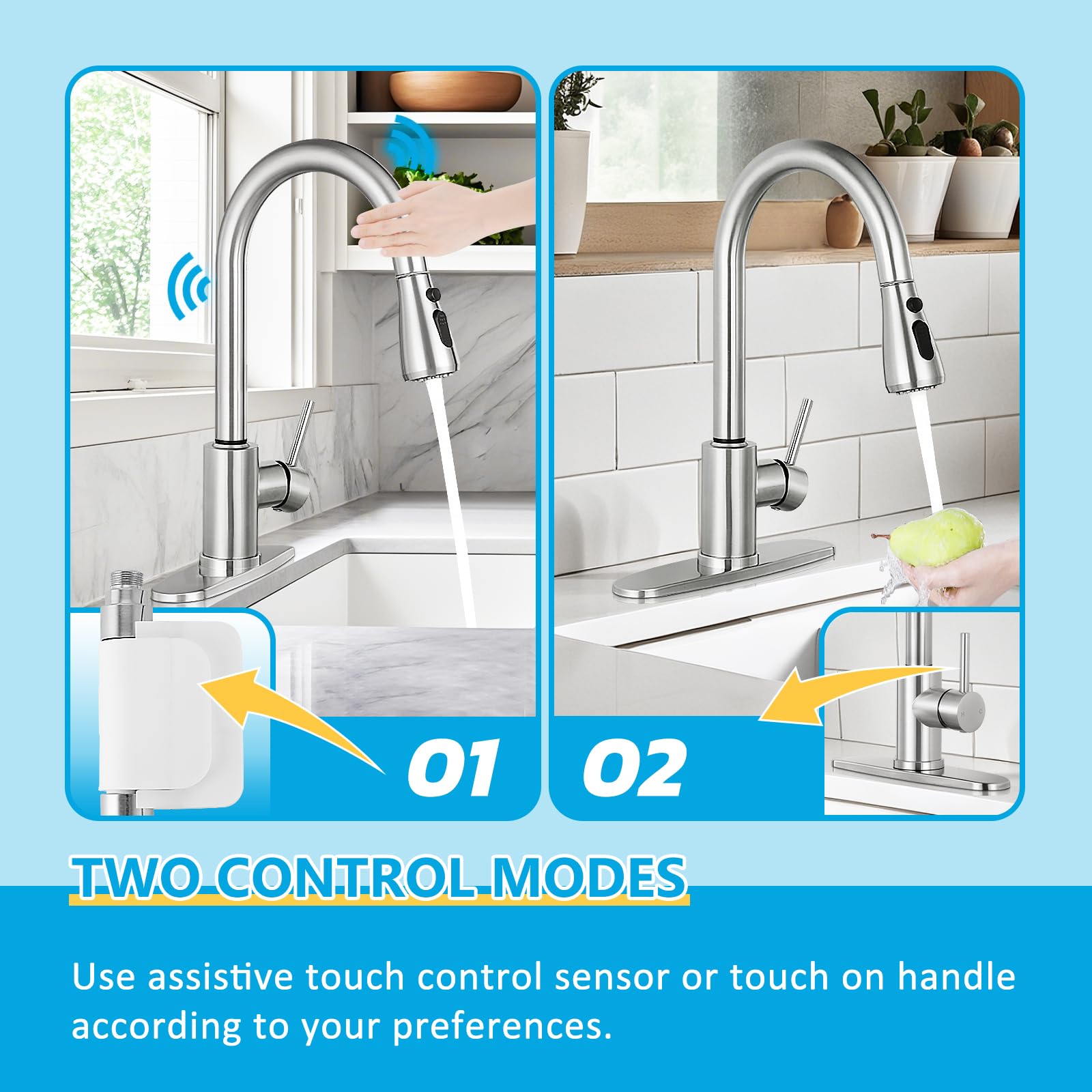 Smart Touch Kitchen Faucet with Pull-Down Sprayer - Stainless Steel High Arc for Home & RV