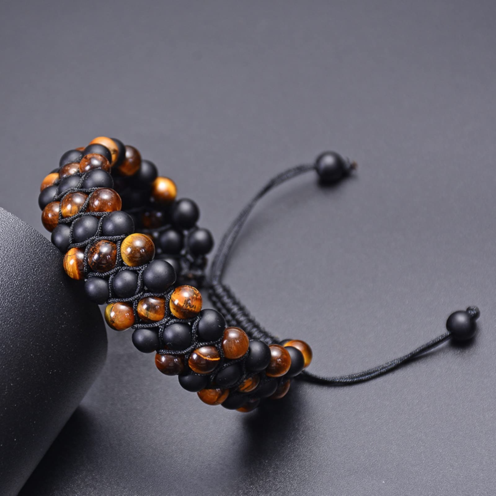 BCughia Beaded Bracelet for Women & Men - 3 Layer Lava Stone Multi-Row Adjustable Braided Bead Bracelet Set - Boho Chic Jewelry Gift for Birthday, Anniversary | Perfect for Everyday Wear, Yoga & Meditation