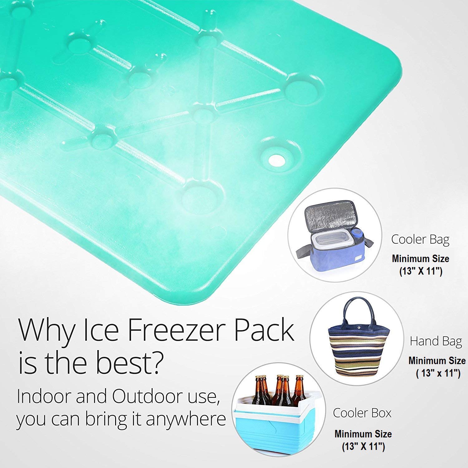 Portion/Perfect Large Ice Packs for Coolers - 13x10 Inch Reusable Freezer Packs, Quick Freeze in 20 Minutes, Long-Lasting Cold Therapy - Perfect for Picnics, Camping, Lunch Boxes & First Aid Kits (Set of 2)