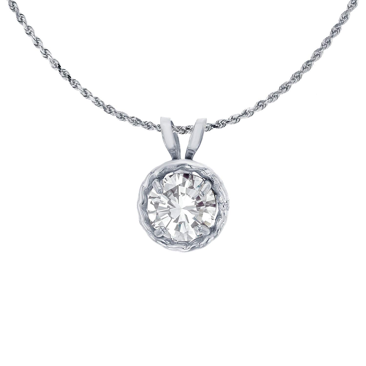 14K Yellow Gold 5mm Round Genuine/Created Birthstone Rabbit Ear Pendant with Rope Frame on 18