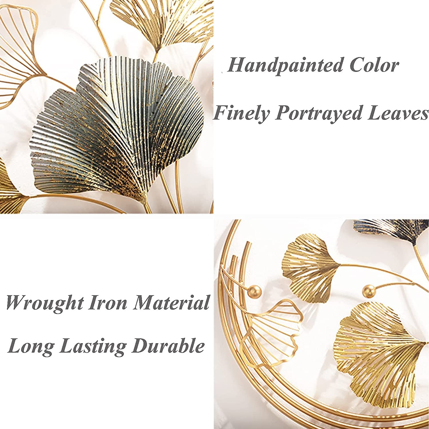 MLSJM Golden Ginkgo Leaf Metal Wall Art - Handcrafted Iron Sculpture Decor for Living Room, Bedroom, Study & Hotel - Elegant Indoor/Outdoor Wall Decor for Home & Office Spaces