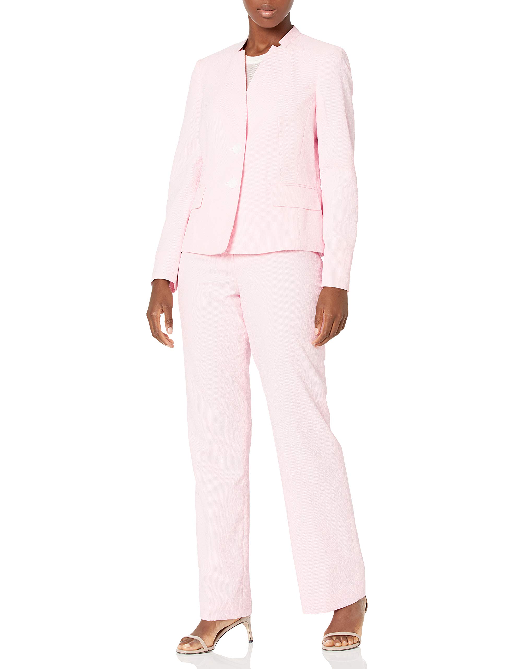 Women's 2-Button Notch Collar Pinstripe Seersucker Pant Suit - Professional Business Attire for Office & Formal Events