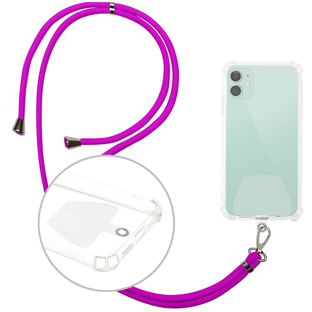 Universal Adjustable Nylon Phone Lanyard with 2 Transparent Pads - Anti-Lost Neck Strap for iPhone Samsung & Smartphones (Purple) - Perfect for Travel, Work, Gym & Outdoor Activities