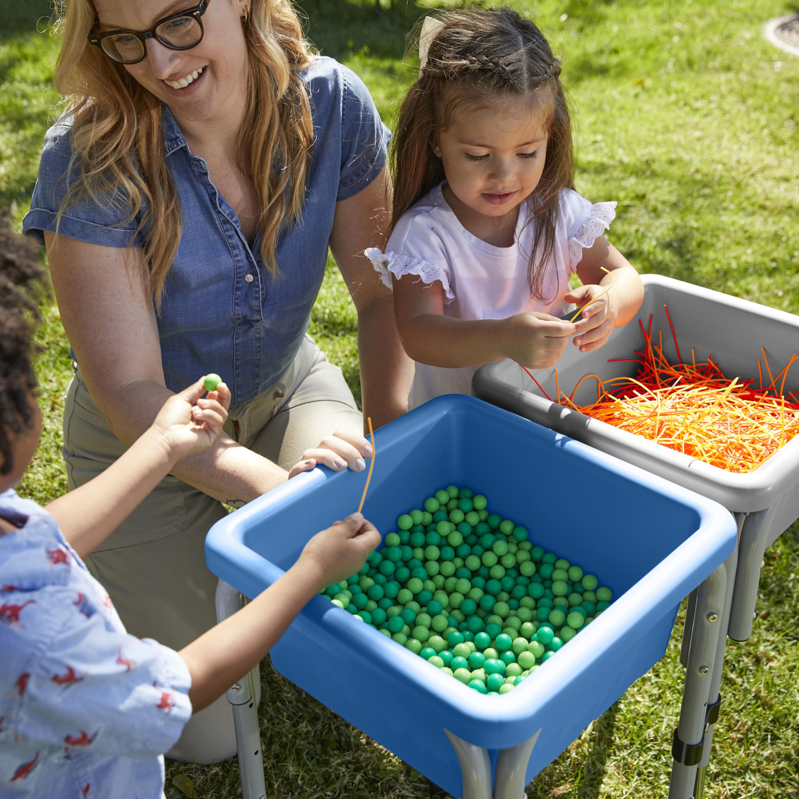 ECR4Kids Adjustable 2-Station Sand and Water Play Table with Sensory Bins - Grey & French Blue for Kids' Outdoor & Indoor Sensory Play Activities