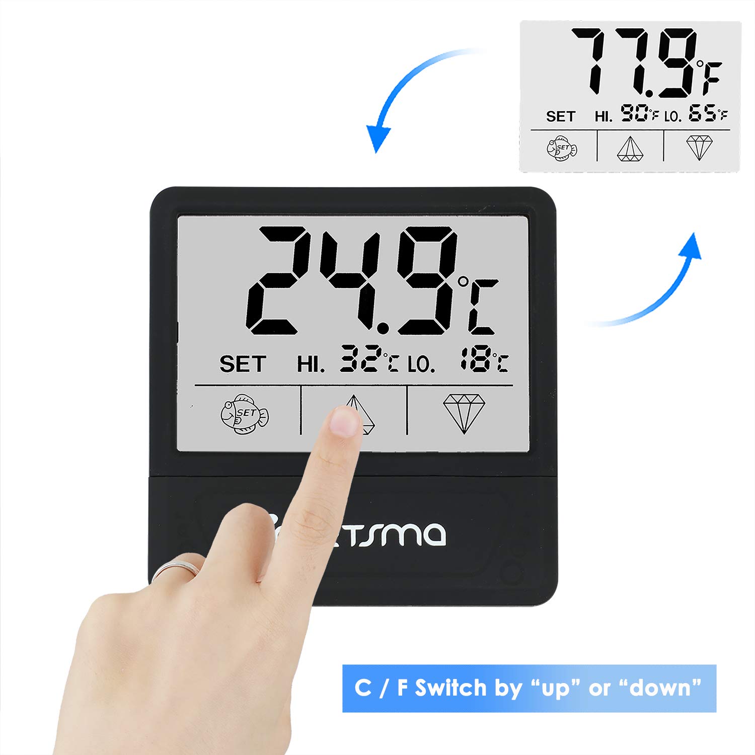 Digital Aquarium Thermometer with LCD Display - Accurate Fish Tank Temperature Sensor for Reptiles & Terrariums
