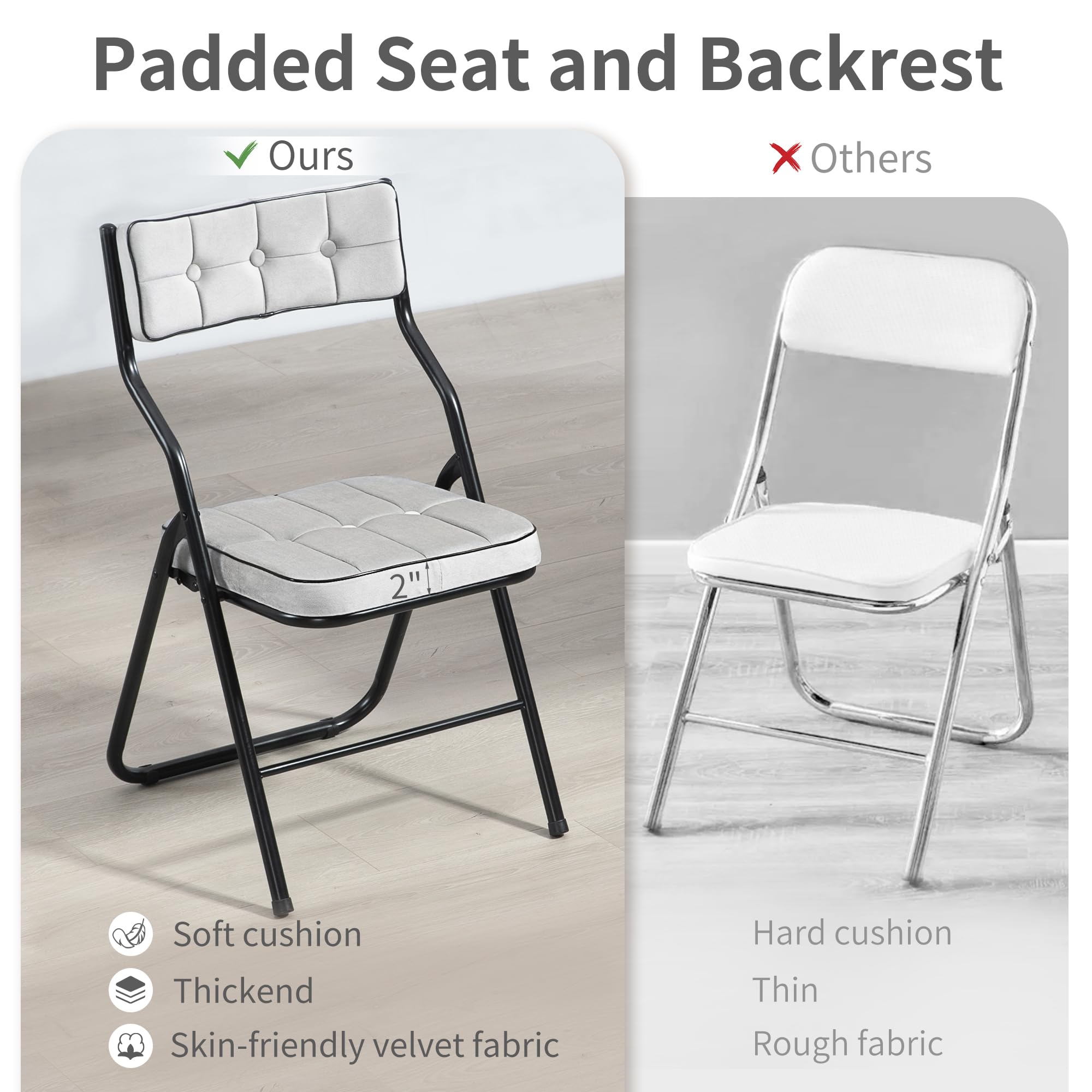 HOMEFUN 4 Pack Padded Folding Chairs with Cushion - Foldable Dining Chairs for Kitchen, Office, Wedding & Party - Portable Extra Seating for Guests (Gray) - Perfect for Indoor & Outdoor Events, Camping & Home Use