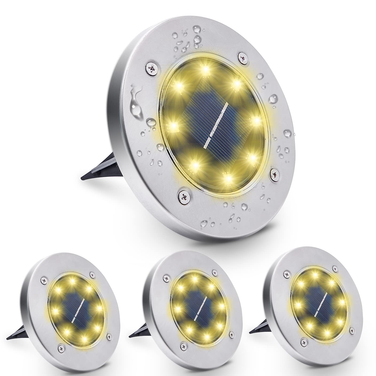 Yooumoga 4 Pack Solar Ground Lights - Waterproof LED In-Ground Solar Garden Lights for Outdoor Landscape Lighting | Perfect for Lawn, Pathway, Yard, Deck, Driveway & Walkway | Warm White | Ideal for Patio, Garden Decor & Nighttime Safety Lighting