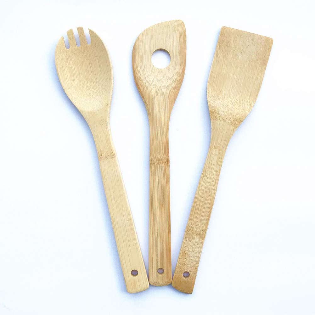 Eco-Friendly Bamboo Kitchen Utensil Set - 6-Piece Natural Wood Cooking Tools for Non-Stick Pans - Perfect for Sauteing, Stirring & Serving - Ideal for Home Chefs & Sustainable Kitchens