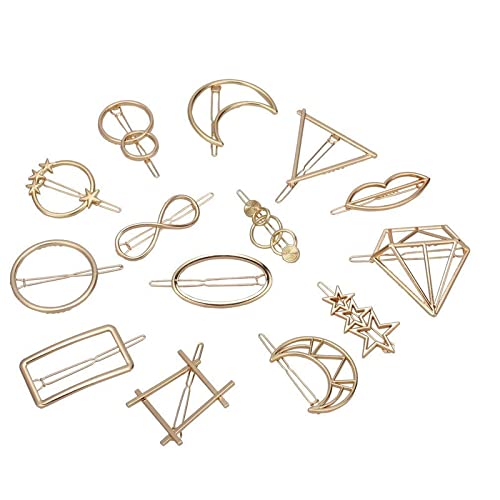 Belicia 12-Piece Gold Geometric Hair Clips Set - Minimalist Hollow Alloy Hairpins for Women & Girls (Circle, Triangle, Moon Shapes) - Perfect for Everyday Wear, Parties & Special Occasions