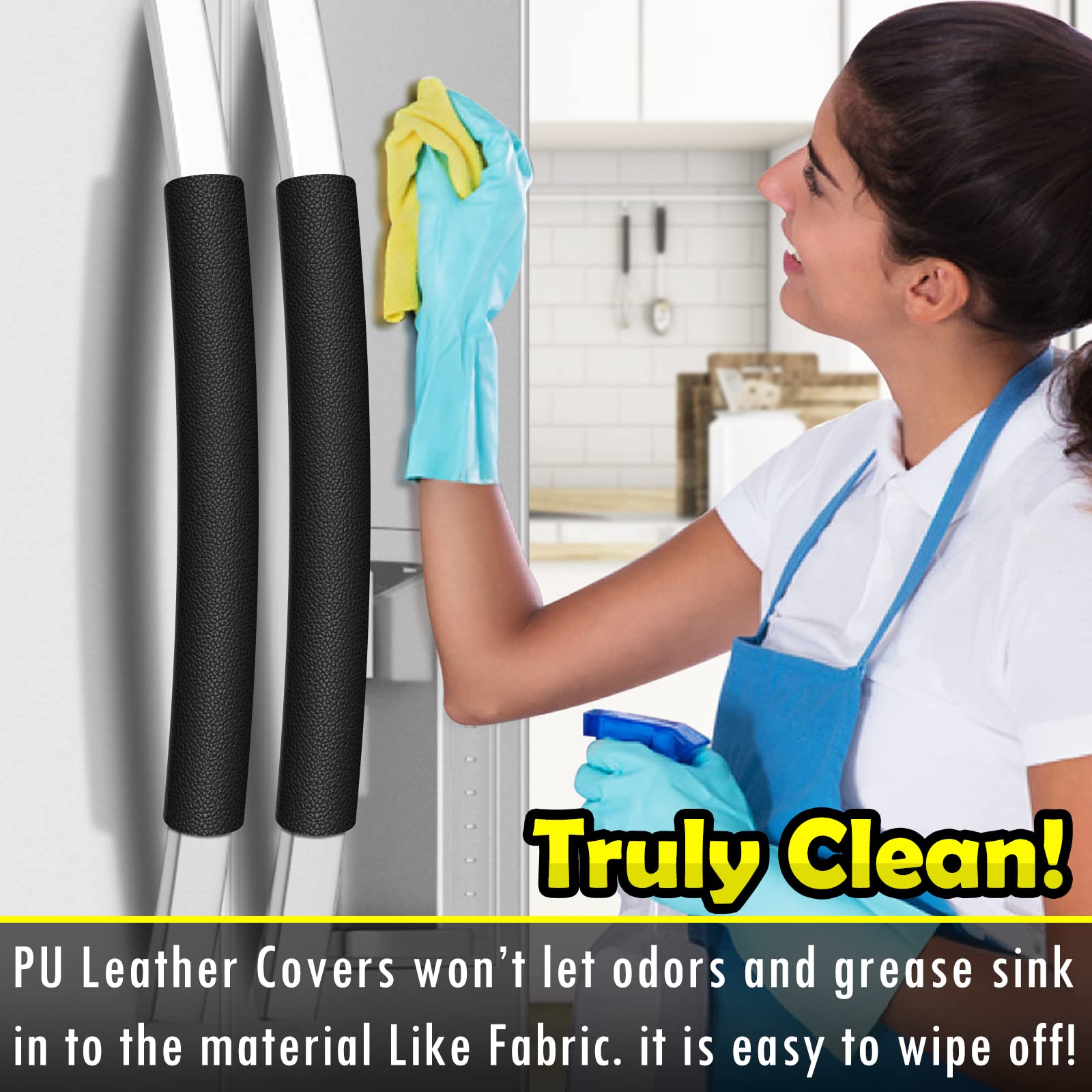 6PCS Leather Refrigerator Door Handle Covers - Kitchen Appliance Protectors for Fridge, Microwave, Oven, Stove & Dishwasher - Stain & Oil Resistant, Easy Clean, Time Saver - Black Kitchen Decor for Modern Homes