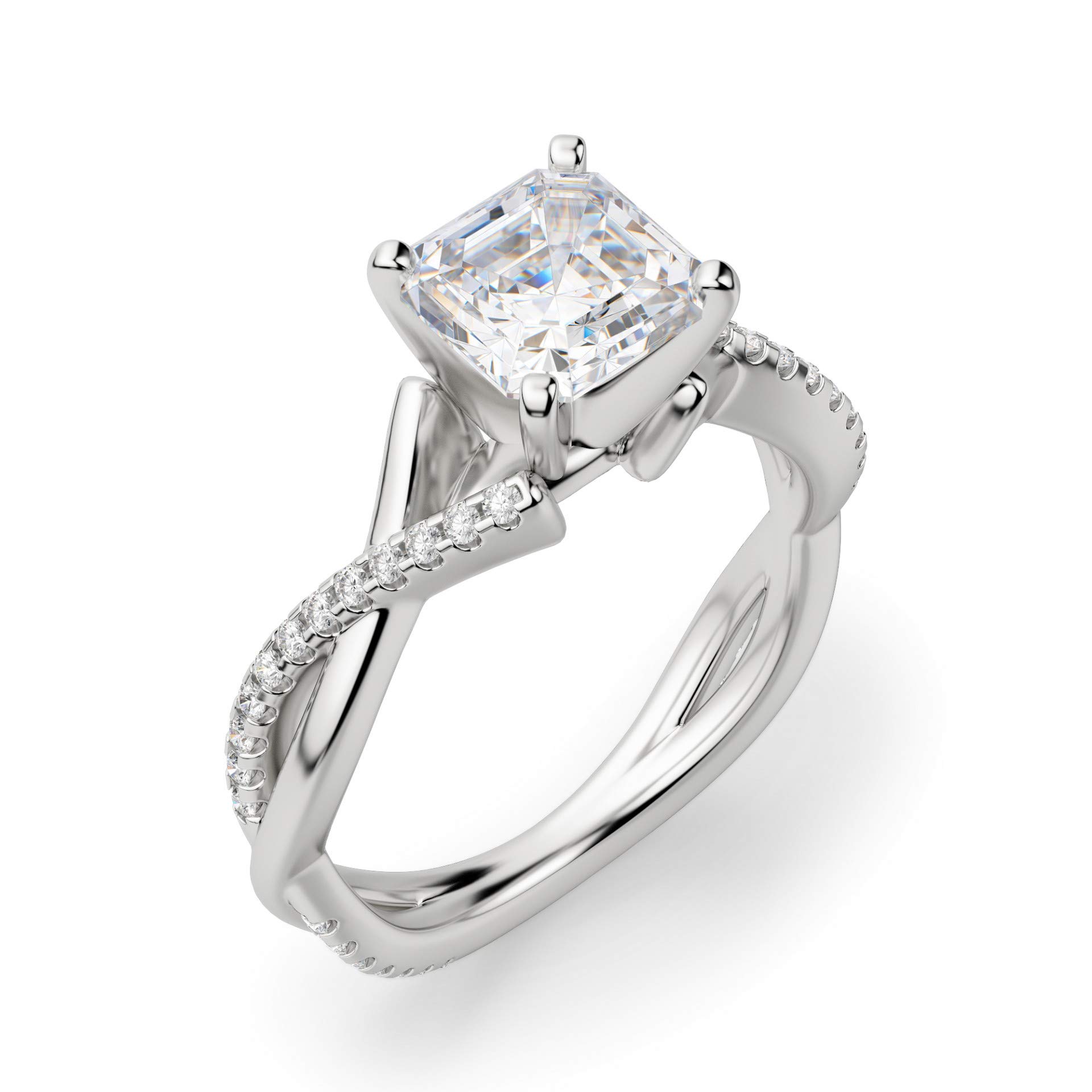 3CT Asscher Cut VVS1 Moissanite Engagement Ring for Women - 925 Sterling Silver Halo Solitaire Wedding Ring with Twisted Accent - Perfect for Proposals, Anniversaries & Special Occasions