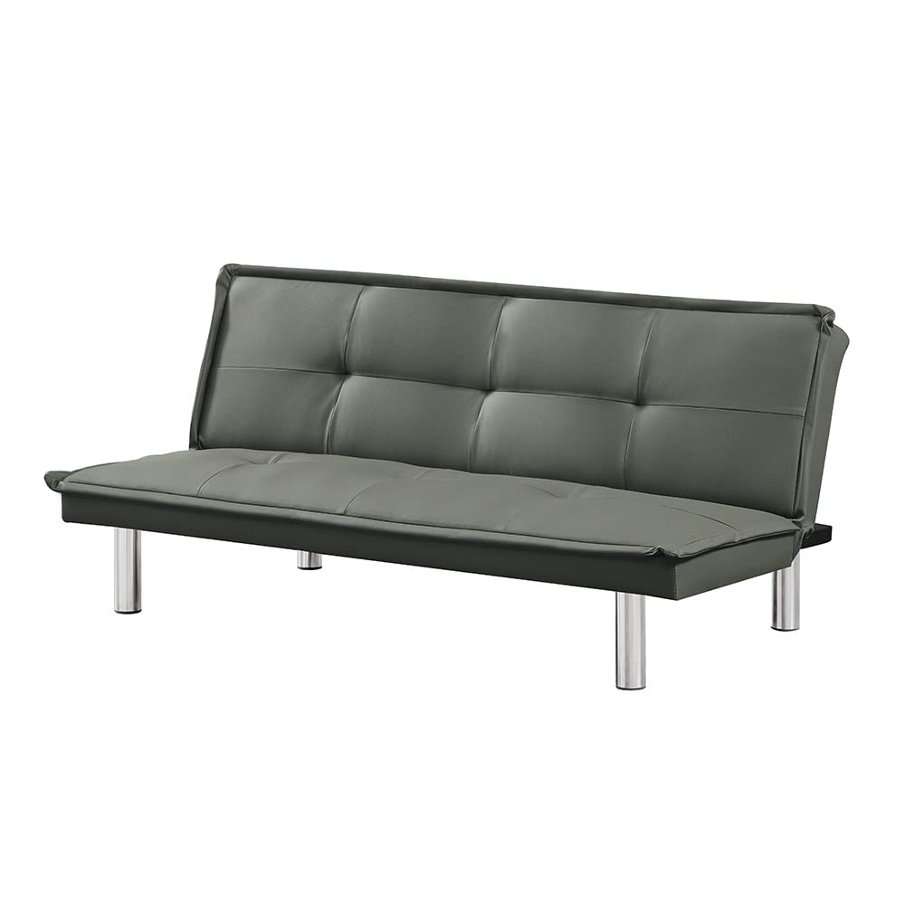 WHNB PU Leather Convertible Folding Futon Sofa Bed with Sturdy Metal Legs - Gray Modern Sleeper Couch for Small Spaces, Guest Room & Apartment Living