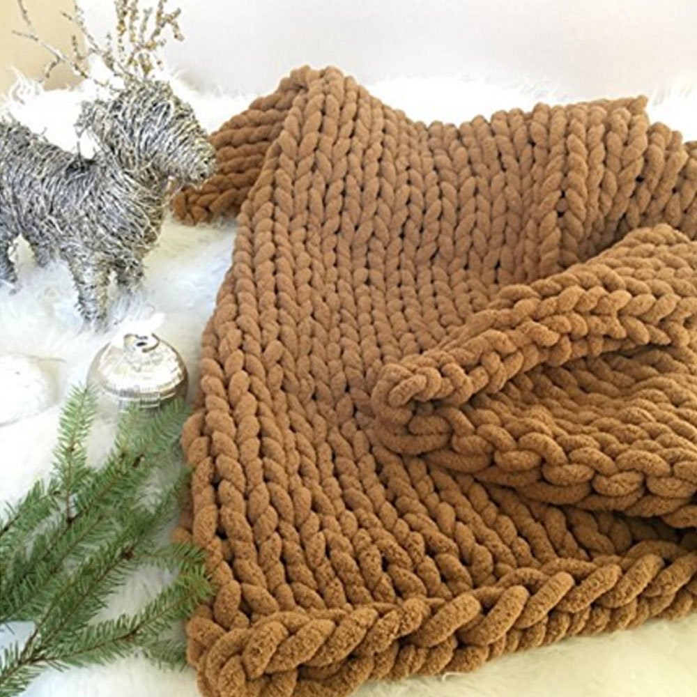 Chunky Knit Blanket - 59x79in Full Size Chenille Throw Blanket | Handmade Arm Knitting Blanket for Sofa, Bed & Couch | Ultra Soft Winter Blanket for Home Decor & Cozy Living Room