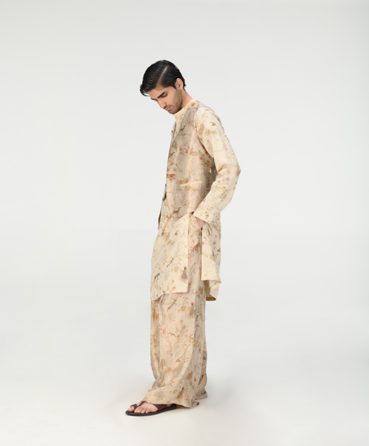 Elegant Silk Brocade Vest Coat with Zig Zag Pattern in Ivory - Perfect for Weddings, Parties & Formal Occasions