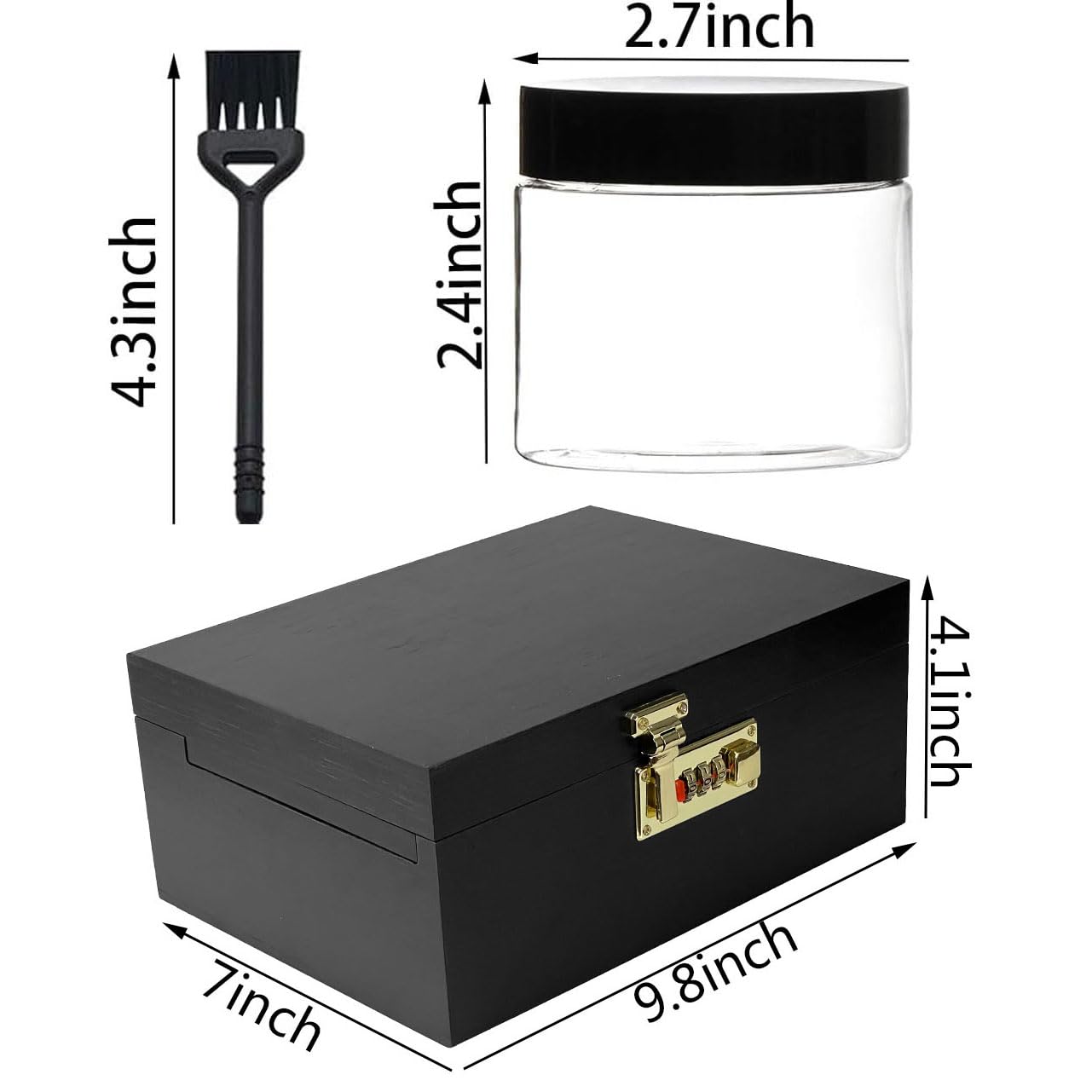 DEHVEN Bamboo Stash Box with Lock - 3 Jars & Brush Storage for Herbs & Jewelry