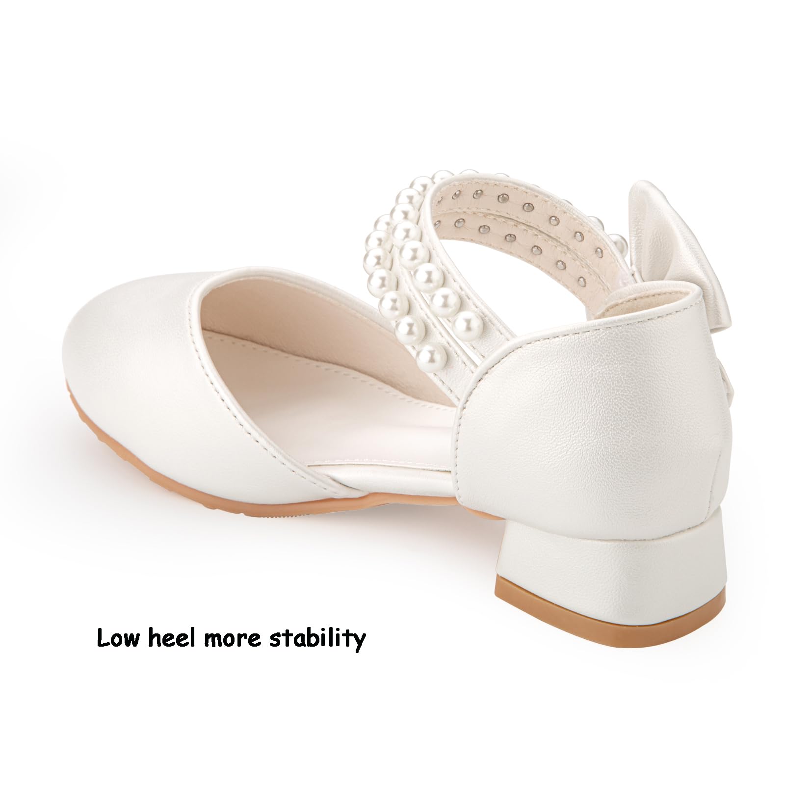 Girls Dress Shoes for Wedding Party - Closed Toe Princess Heels with Bow & Flower Design | Formal Occasions, Pageants, First Communion, Birthday Celebrations