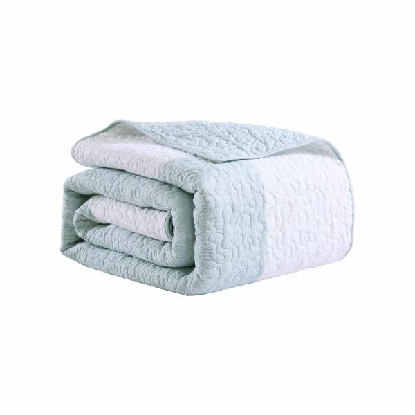 Tommy Bahama Queen Size Reversible Cotton Quilt - Coastal Inspired Blue Fronds Design, Breathable Bedding for Summer & All Seasons | Perfect for Beach House, Guest Room & Master Bedroom Decor