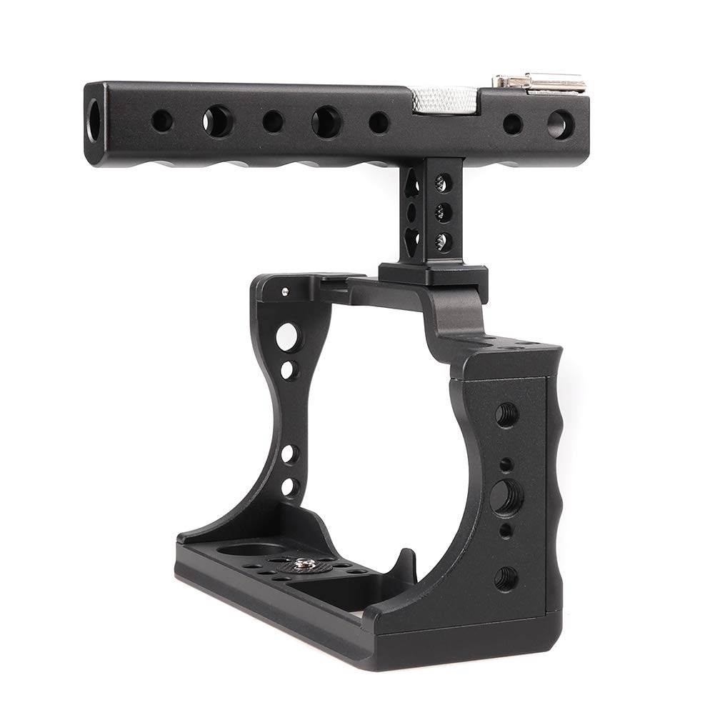 Aluminum Alloy DSLR Camera Cage Stabilizer with Cold Shoe & Top Handle Grip for Canon EOS M50 - Perfect for Vlogging, Filmmaking & Professional Photography