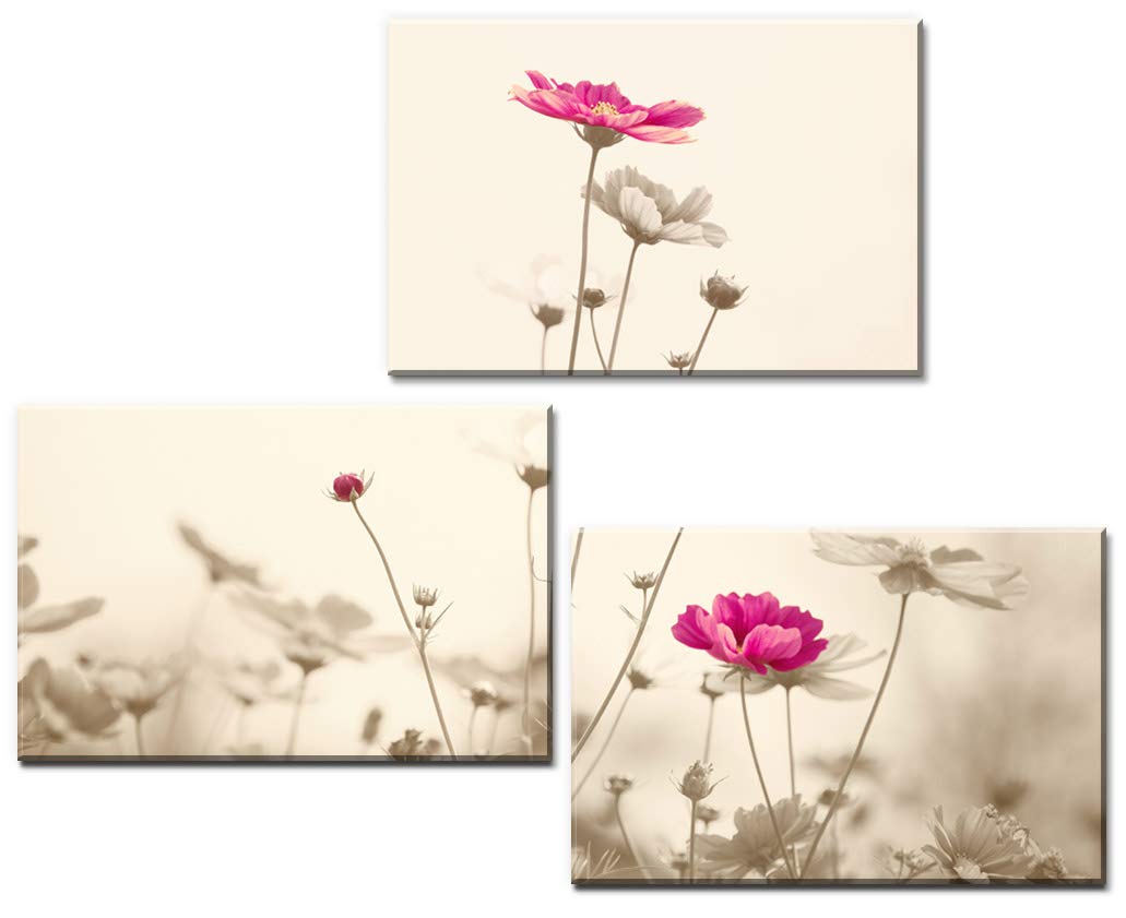 Wall26 3-Piece Canvas Wall Art Set - Vintage Pink Floral Giclee Print Gallery Wrapped Modern Home Decor - 16x24 Inches Each Panel - Ready to Hang for Living Room, Bedroom & Office