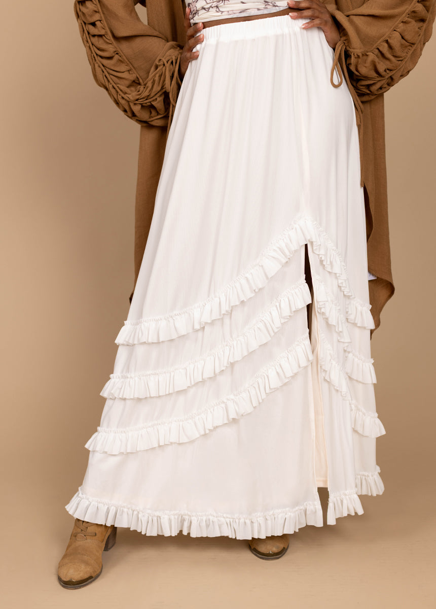 Eadie Cream Midi Skirt for Women - Elegant A-Line Flowy Skirt with Pockets | Perfect for Office, Date Night & Summer Outfits