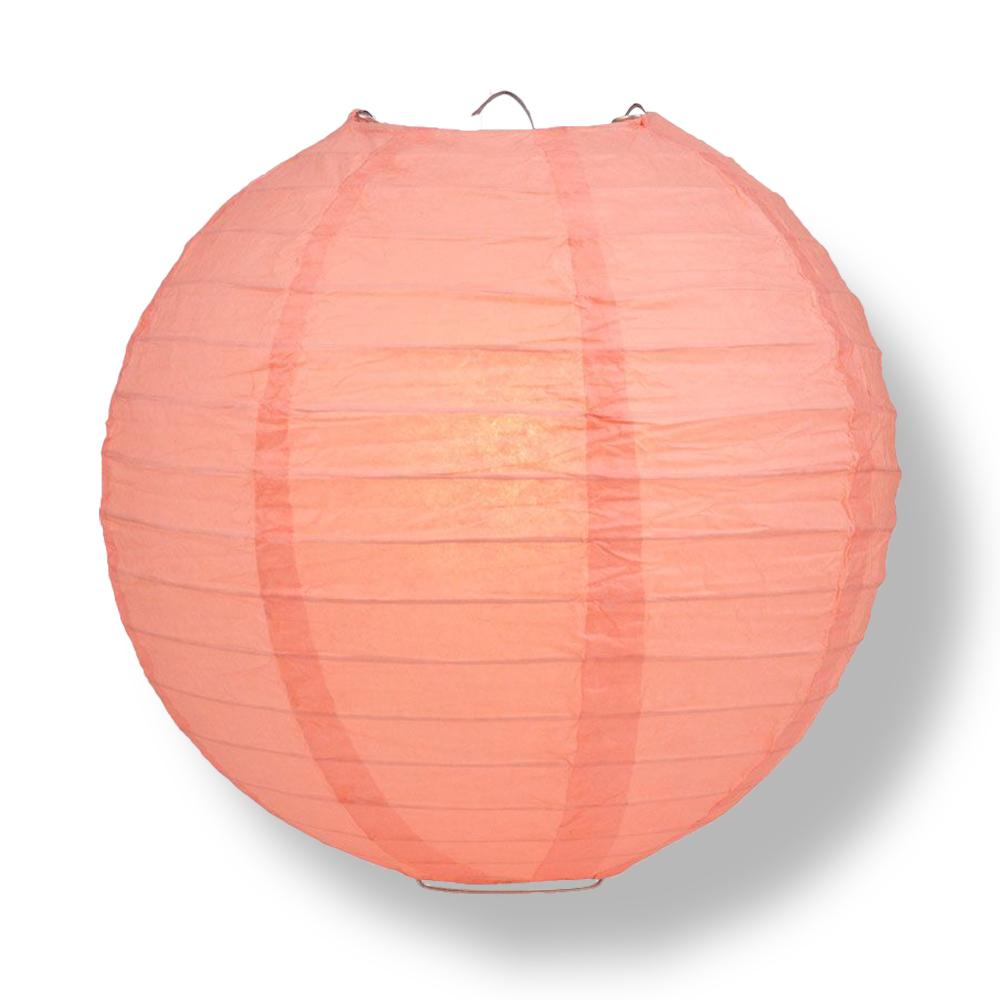 10 Pack Rose Pink Coral Round Paper Lanterns with Even Ribbing - Chinese Hanging Wedding & Party Decorations for Indoor/Outdoor Events