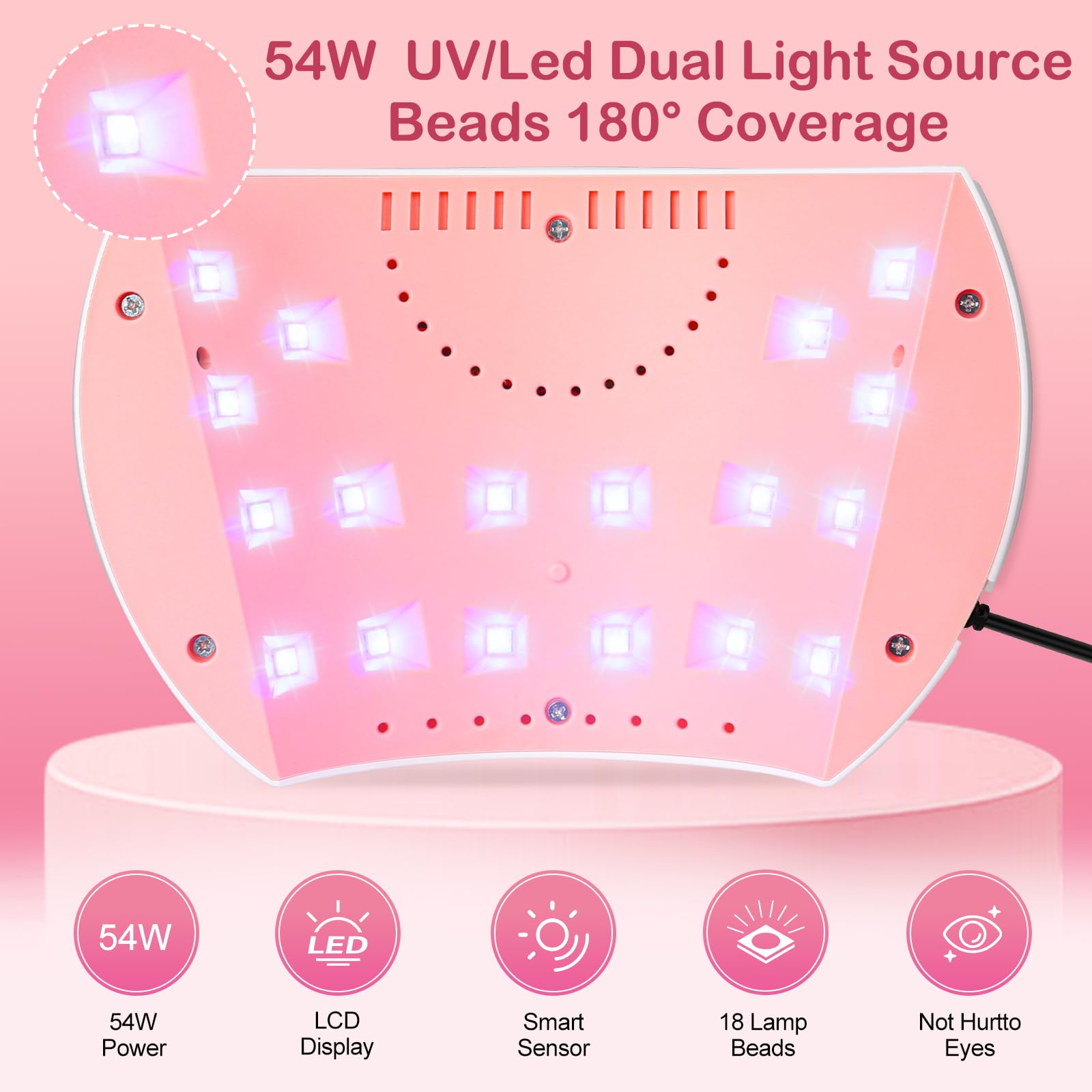 54W UV LED Nail Dryer Lamp with Auto Sensor, 3 Timer Settings & LCD Screen - Fast Curing for Gel Nails - USB Powered Portable Nail Lamp for Home Salon & Professional Use