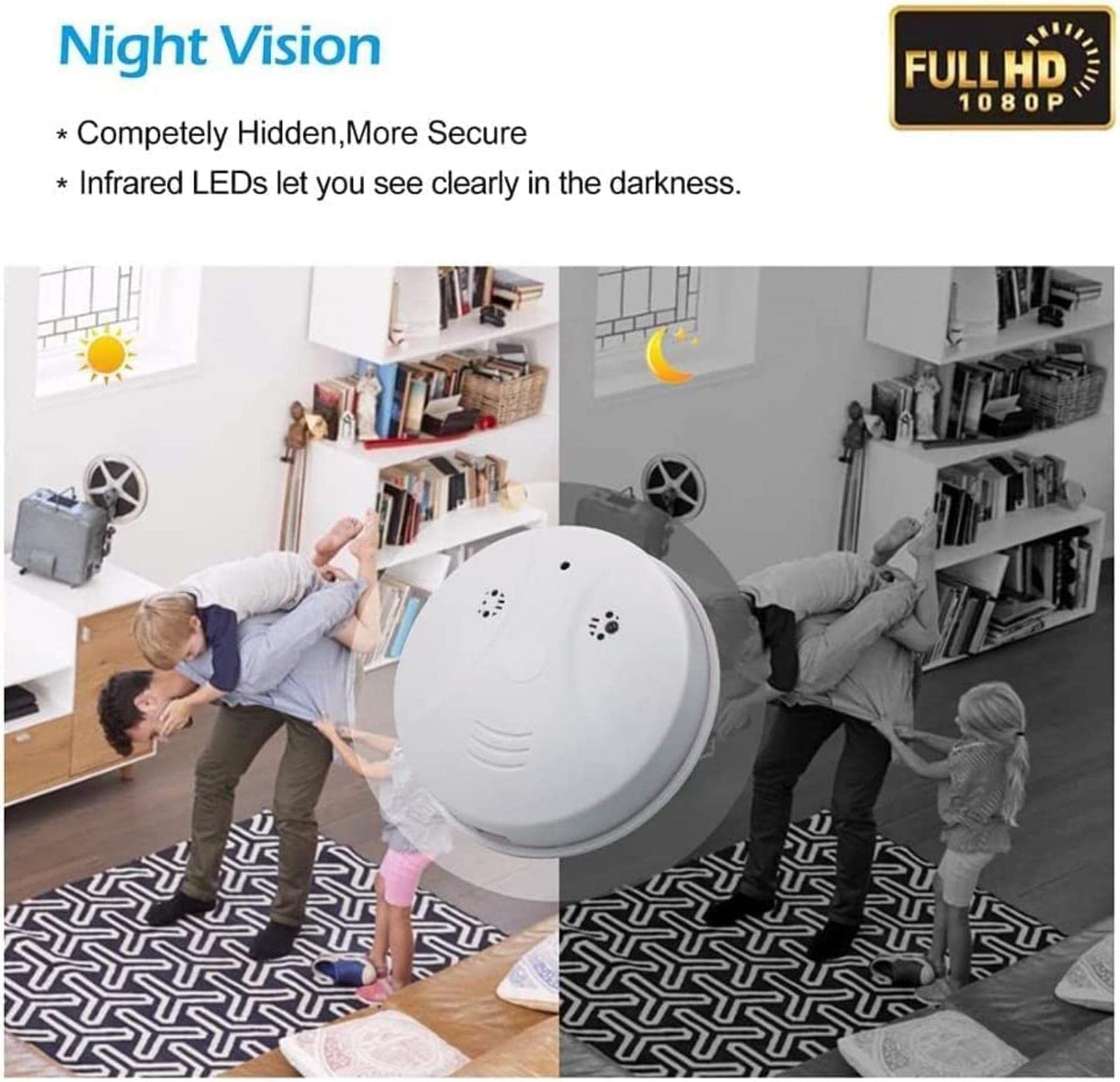AADECOR Hidden Camera with Smoke Detector, 1080P Full HD Indoor WiFi Security Camera with Night Vision & Motion Detection - 32GB Storage for Home, Office, Baby & Pet Monitoring