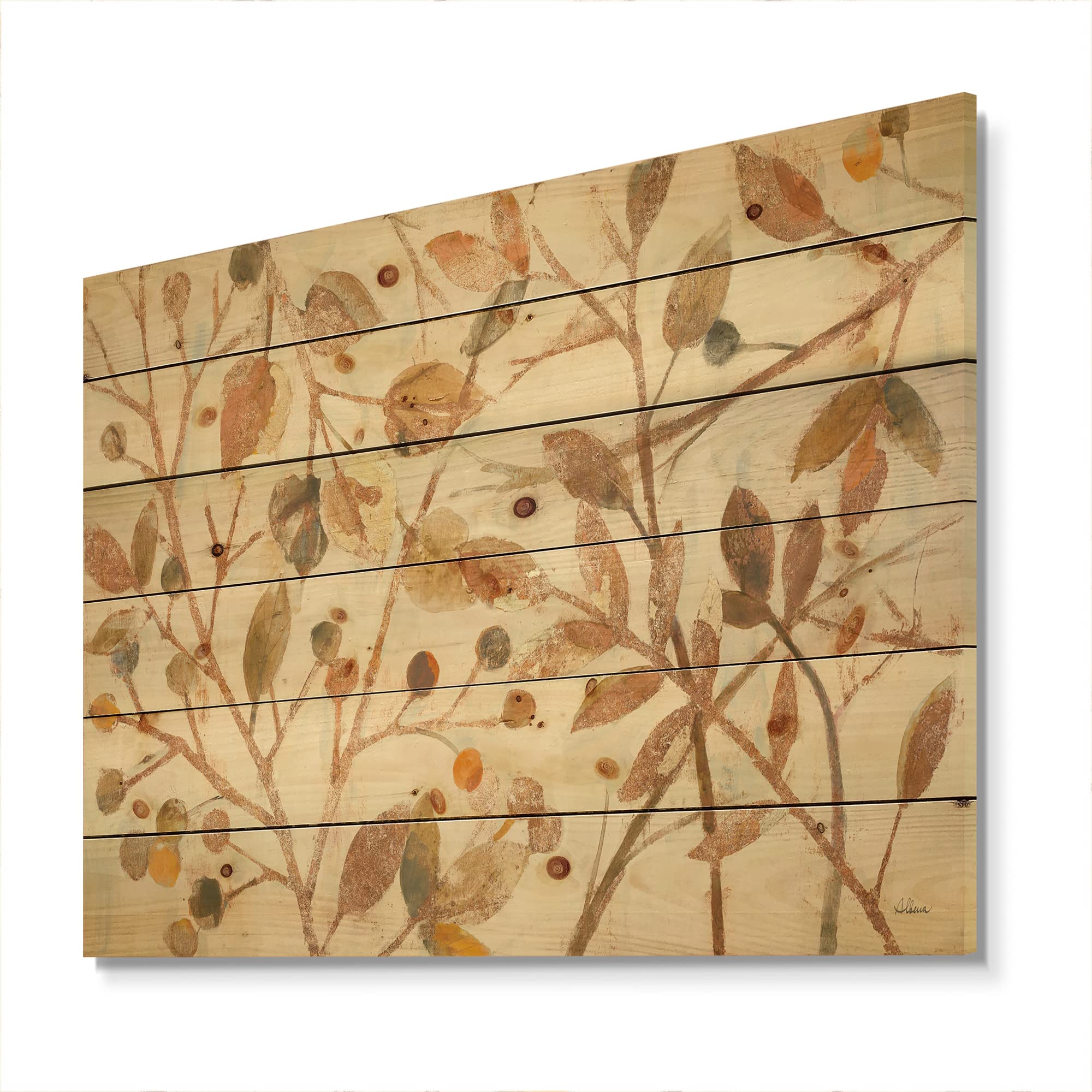 DesignQ Copper Branches Farmhouse Wall Decor - Large Rustic Wood Wall Art Panel, Natural Pine Wood Printed Cottage Style for Living Room, Bedroom & Office