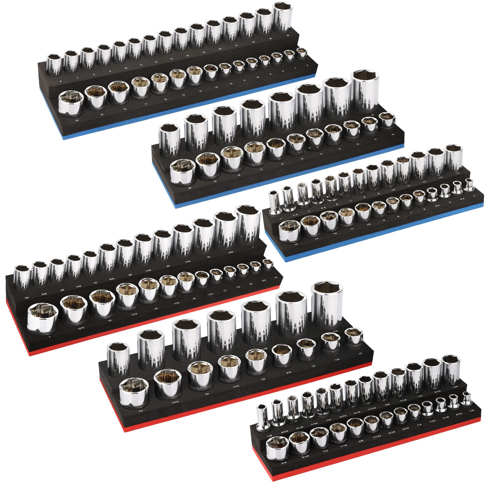 6PCS Socket Organizer Set - Heavy Duty EVA Foam Holder for 1/2