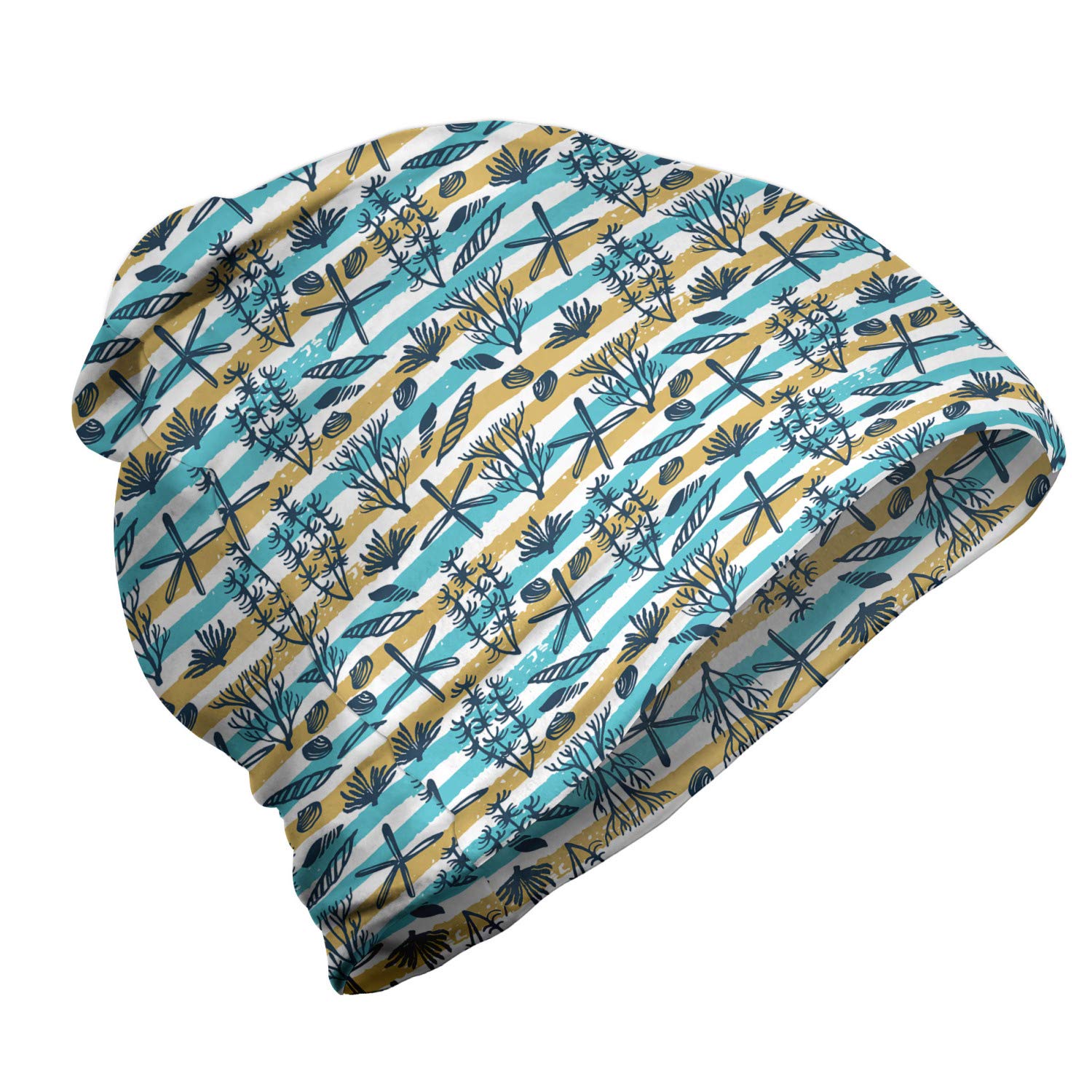 Ambesonne Unisex Beanie - Striped Shell Design for Men & Women | Warm Winter Hat for Hiking, Outdoor Activities & Casual Wear