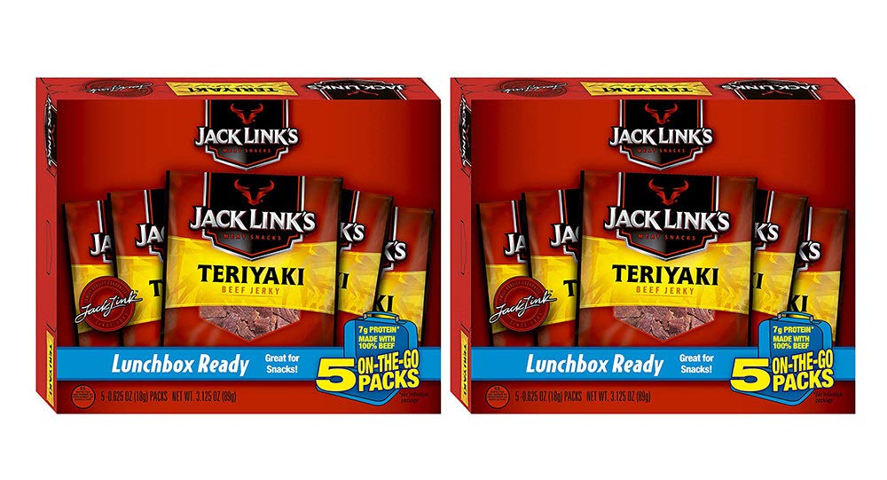 Jack Link's Teriyaki Beef Jerky Protein Snacks - 10 Pack (2 Boxes x 5) | High Protein, Low Carb | Perfect for Hiking, Camping & Office Snacks