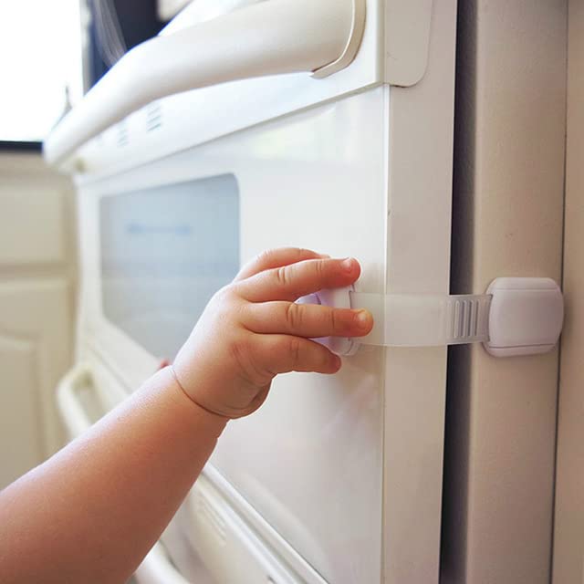 10 Pack Child Safety Cabinet Locks - No Drill Baby Proofing Latches for Drawers, Doors, Fridge, Oven & Toilet Seat - Adjustable Strap with 3M Adhesive - Perfect for Kitchen Cupboards, Appliances & Trash Cans - Keep Kids Safe at Home