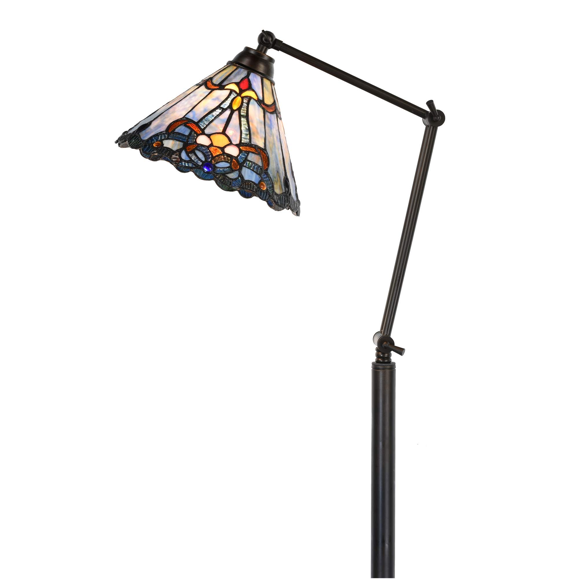 Bieye L10685 Tiffany Style Stained Glass Floor Lamp - 75 Inch Tall Blue Baroque Swing Arm Lamp for Living Room, Bedroom & Office Decor