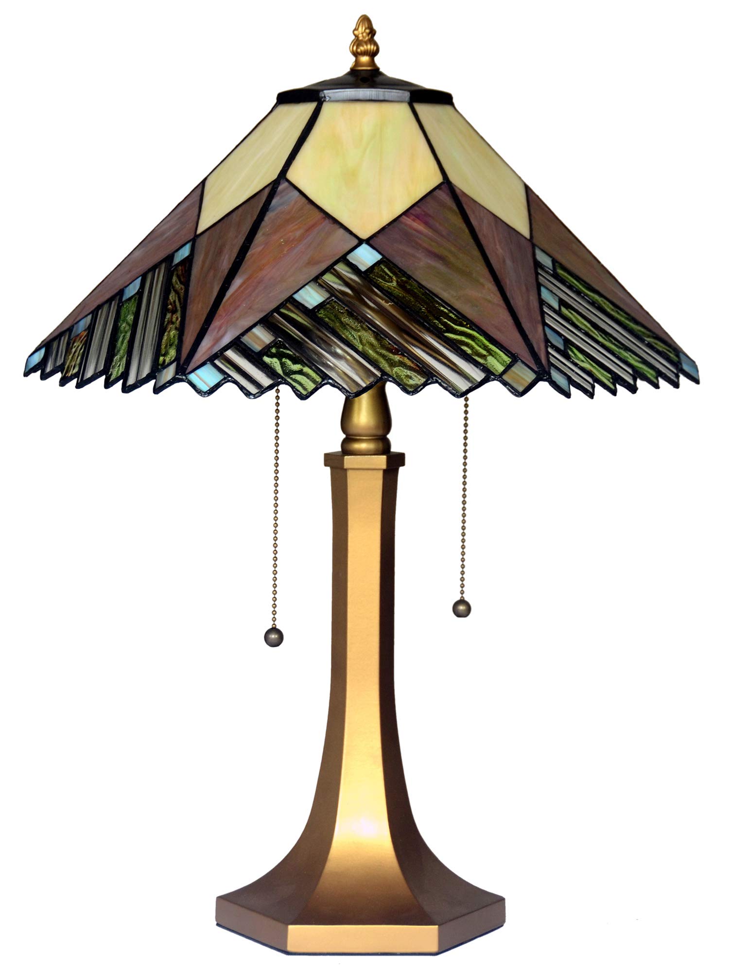 HT Tiffany Style Stained Glass Table Lamp - 16 Inch Hexagon Shade in Red & Yellow, Aluminum Alloy Base - Elegant Home Decor for Bedroom, Office, Coffee Bar & Study Room