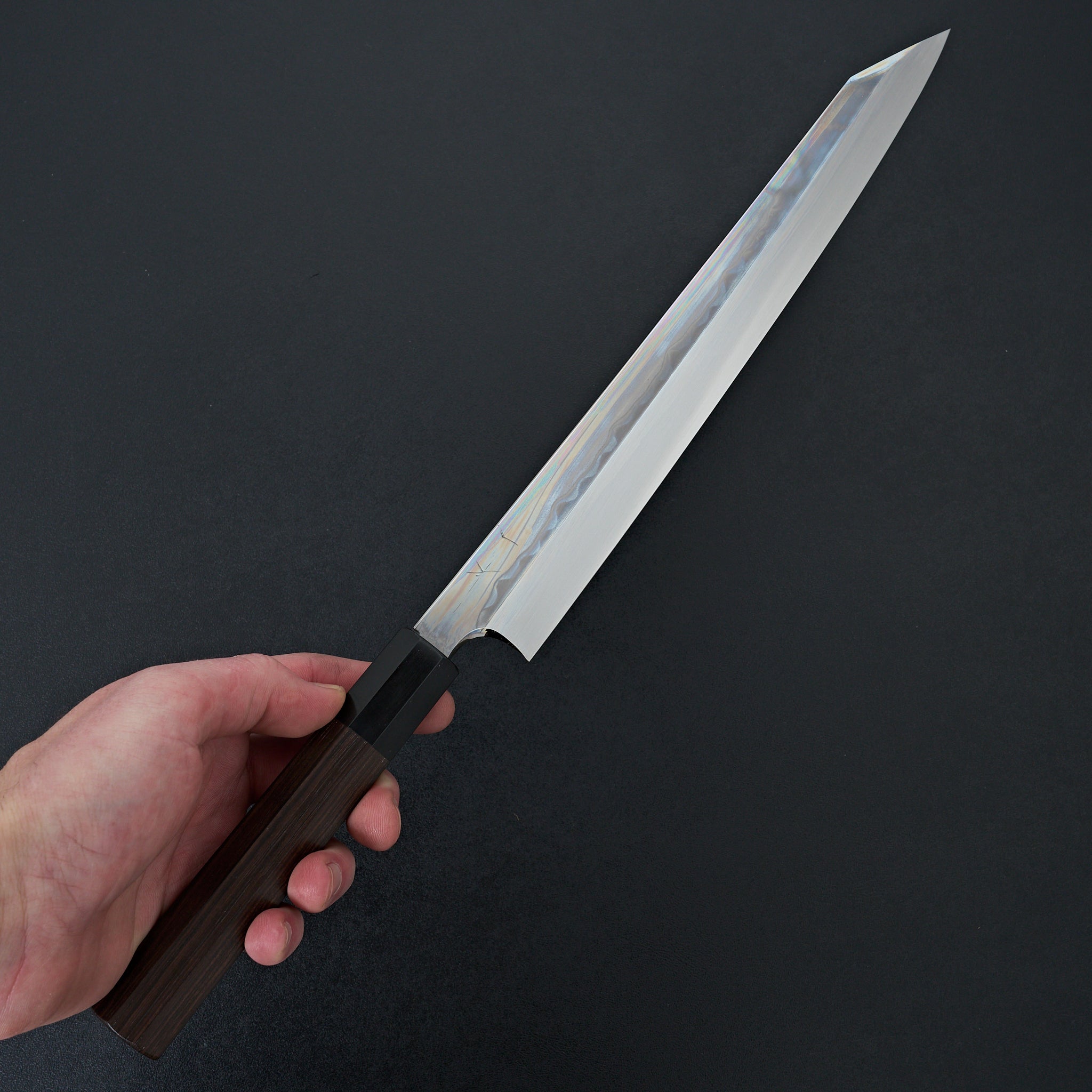 Hitohira Togashi White #1 Sanbonsugi Mizu Honyaki Kiritsuke Yanagiba 300mm Japanese Chef Knife - Taihei Makassar Ebony Handle (Type T/Saya) - Perfect for Sushi, Sashimi & Precision Cutting