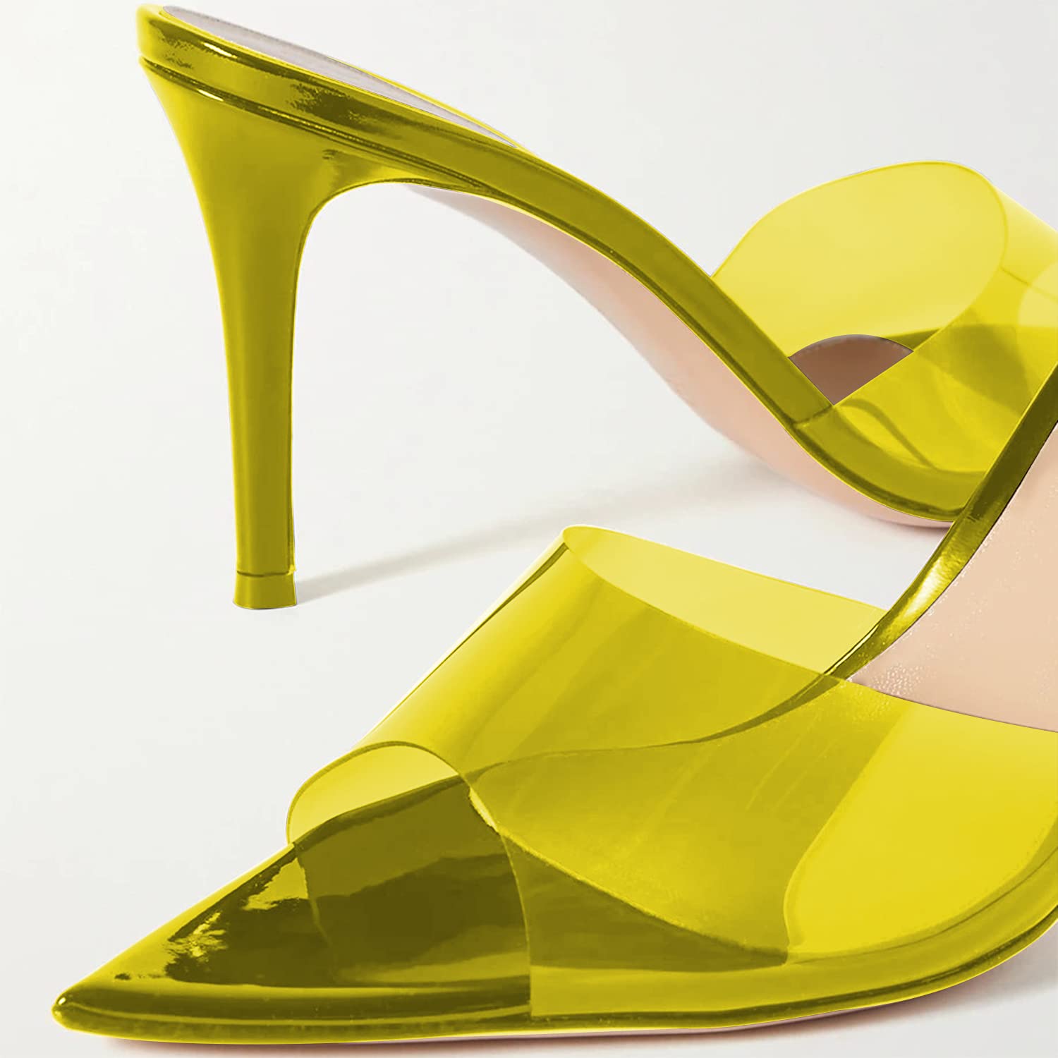 Stylish Clear PVC Mules for Women - Pointed Open Toe Transparent High Heel Slippers | Sexy Stiletto Backless Slide Sandals | US Size 4-16 | Perfect for Beach Outings, Summer Parties & Everyday Fashion