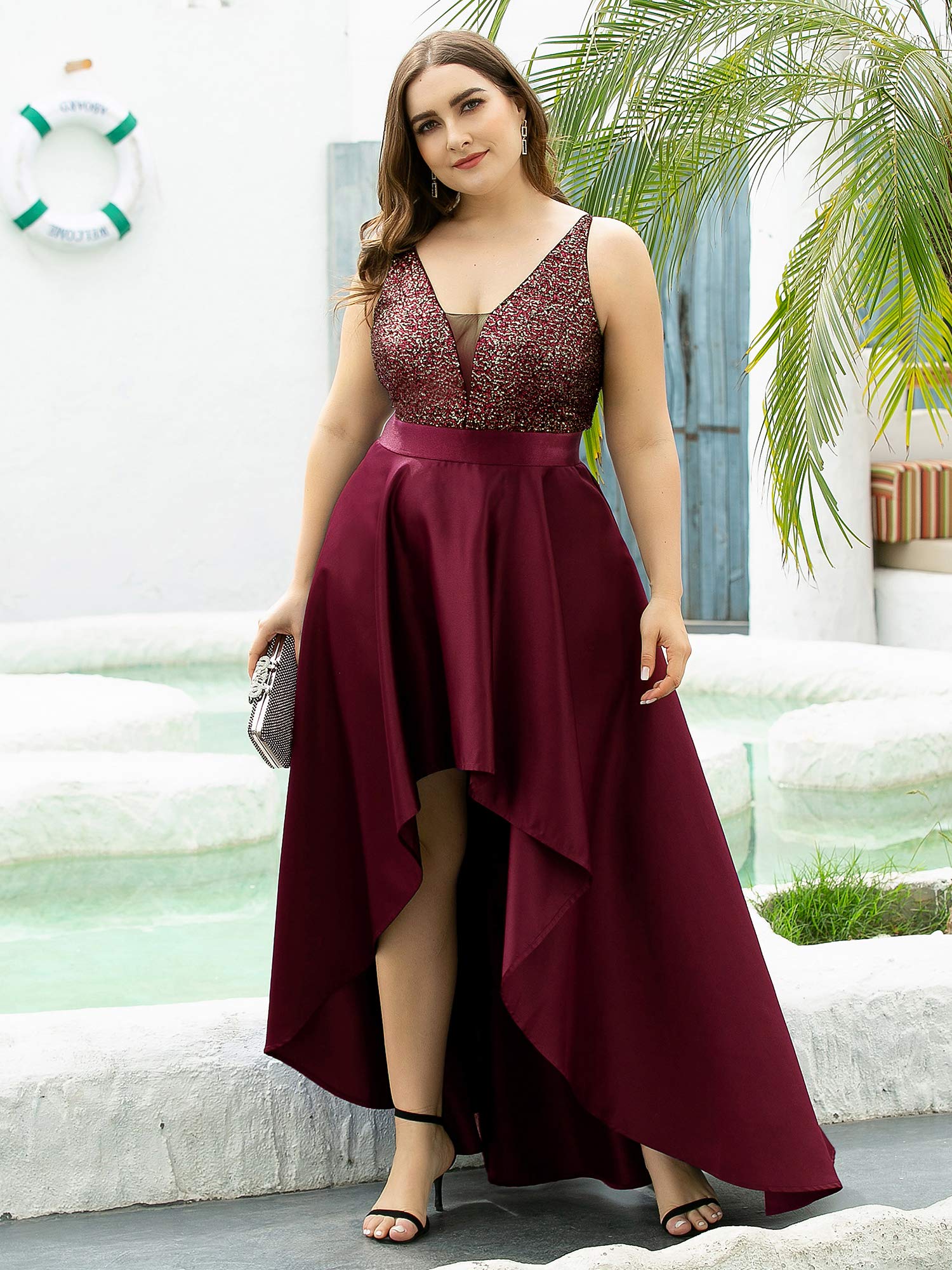 Ever-Pretty Women's Plus Size Sequin V-Neck High-Low A-line Evening Dress for Prom, Homecoming, Cocktail Party & Special Occasions - Style 0667-PZUSA