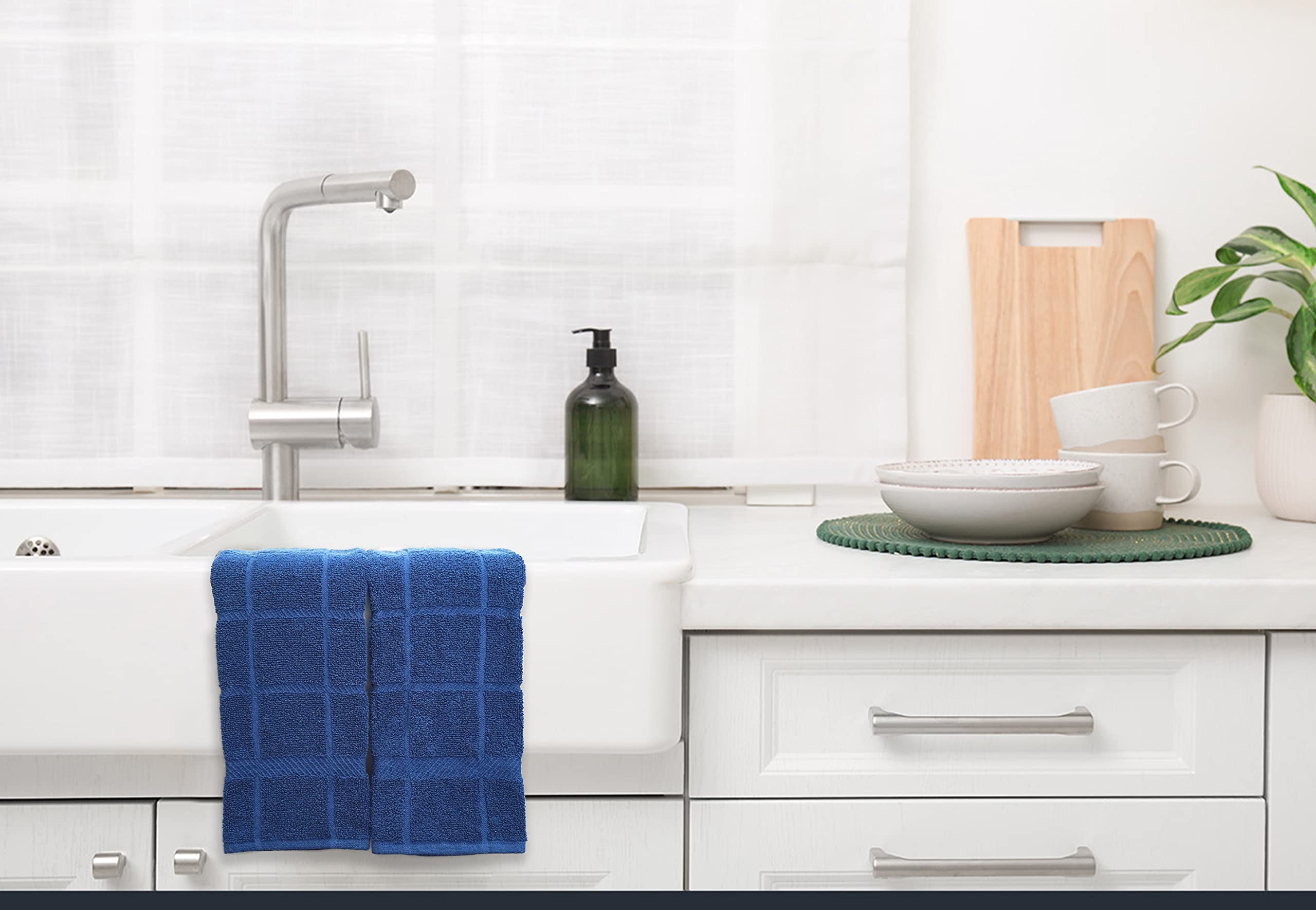 Premium 100% Cotton Terry Dish Towels for Kitchen - Super Soft & Absorbent, 16x26 Inches, 4-Pack Navy Blue | Ideal for Dish Drying, Counter Cleaning & Hand Wiping